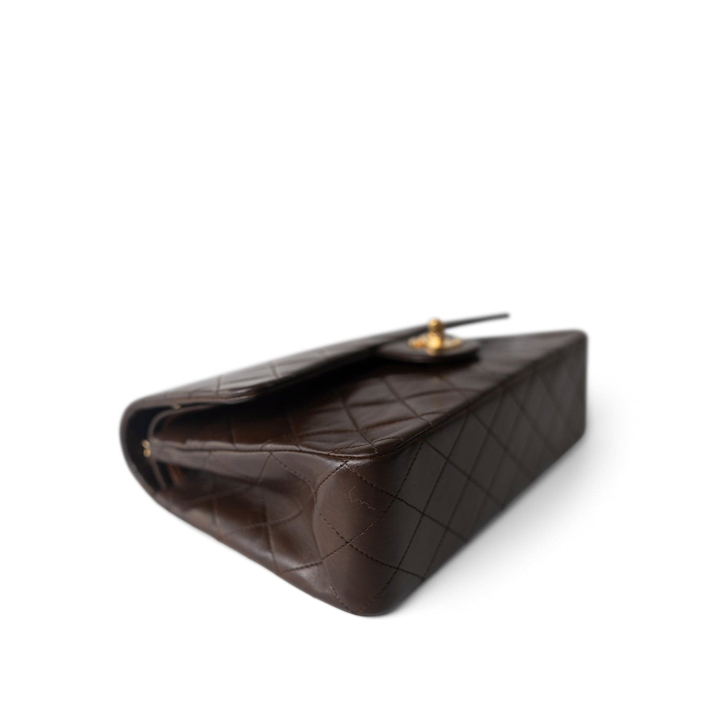 Vintage Dark Brown Lambskin Quilted Classic Flap Medium Gold Hardware