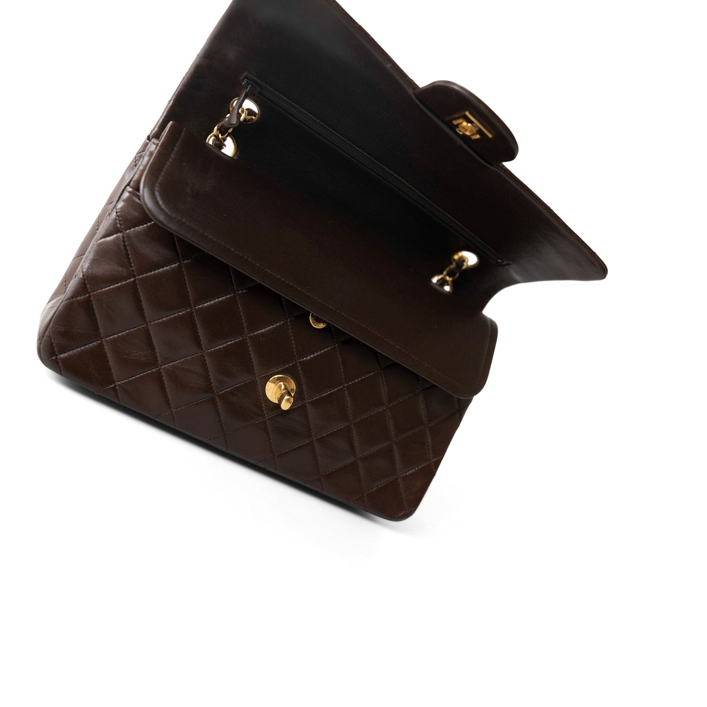 Vintage Dark Brown Lambskin Quilted Classic Flap Medium Gold Hardware