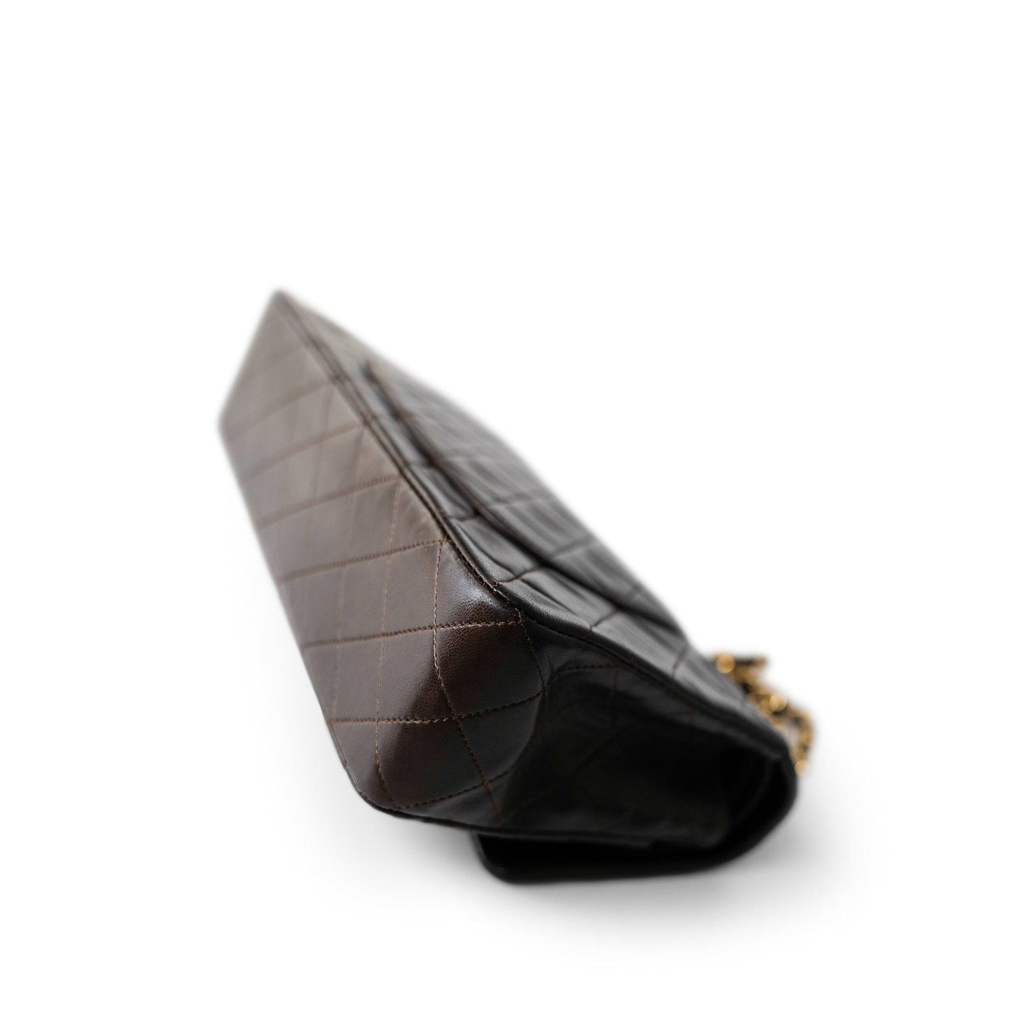 Vintage Dark Brown Lambskin Quilted Classic Flap Medium Gold Hardware