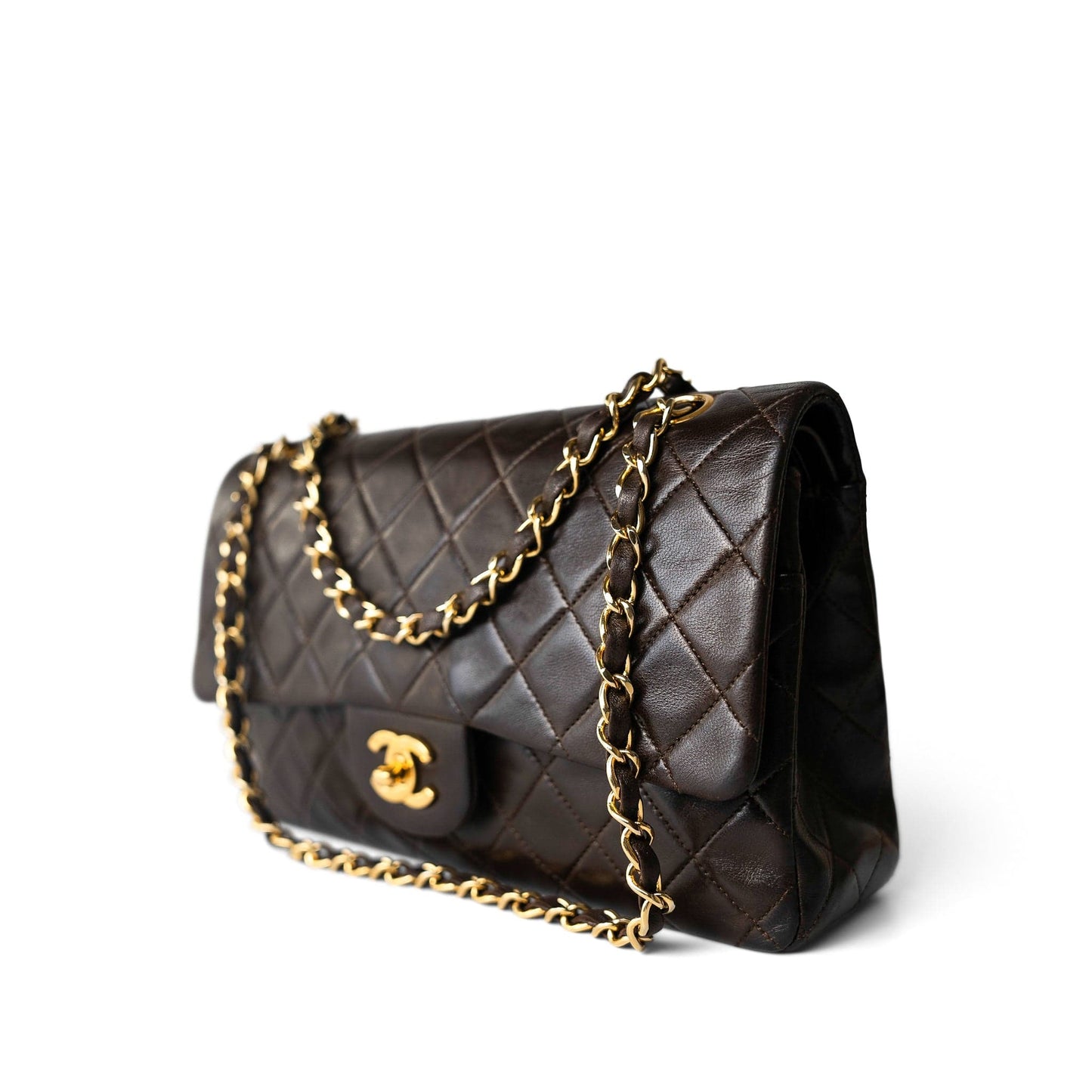 Vintage Dark Brown Lambskin Quilted Classic Flap Medium Gold Hardware