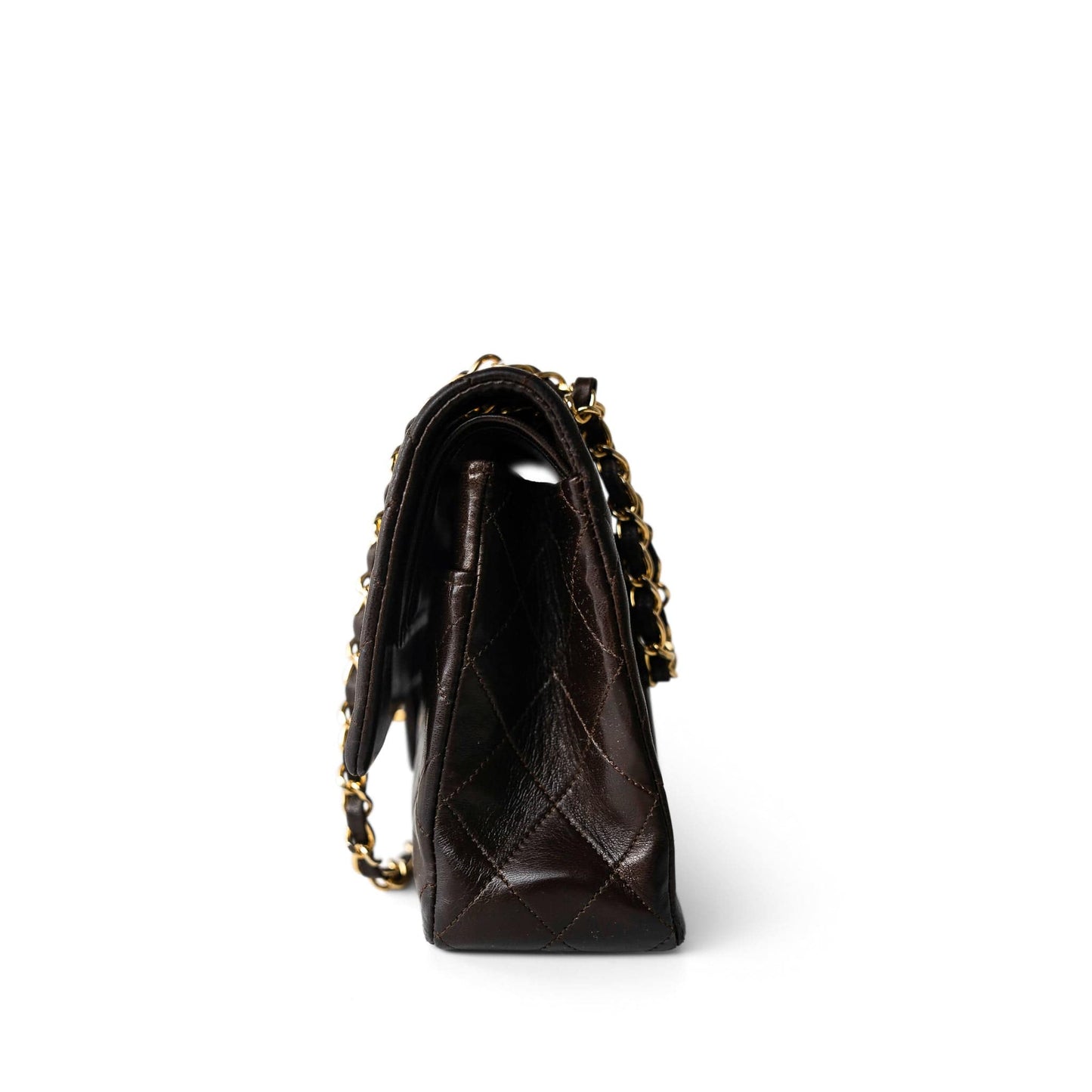 Vintage Dark Brown Lambskin Quilted Classic Flap Medium Gold Hardware