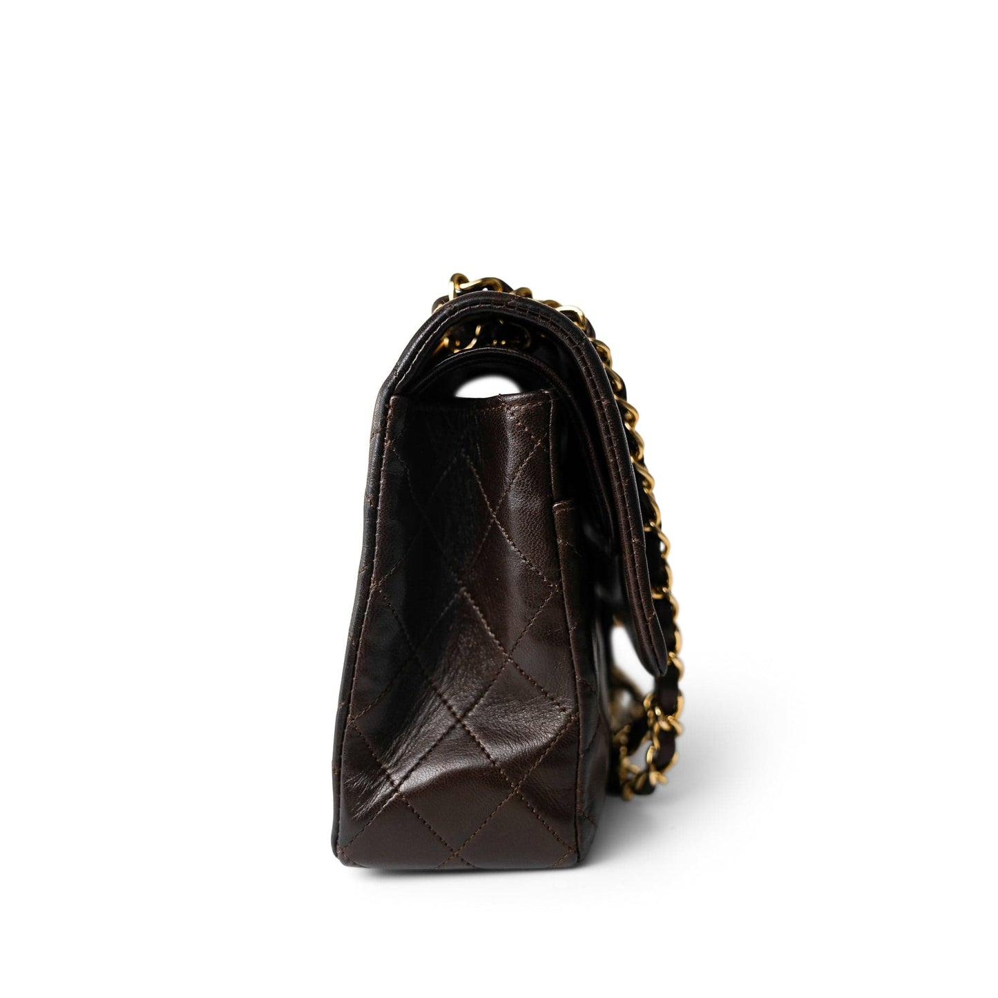 Vintage Dark Brown Lambskin Quilted Classic Flap Medium Gold Hardware