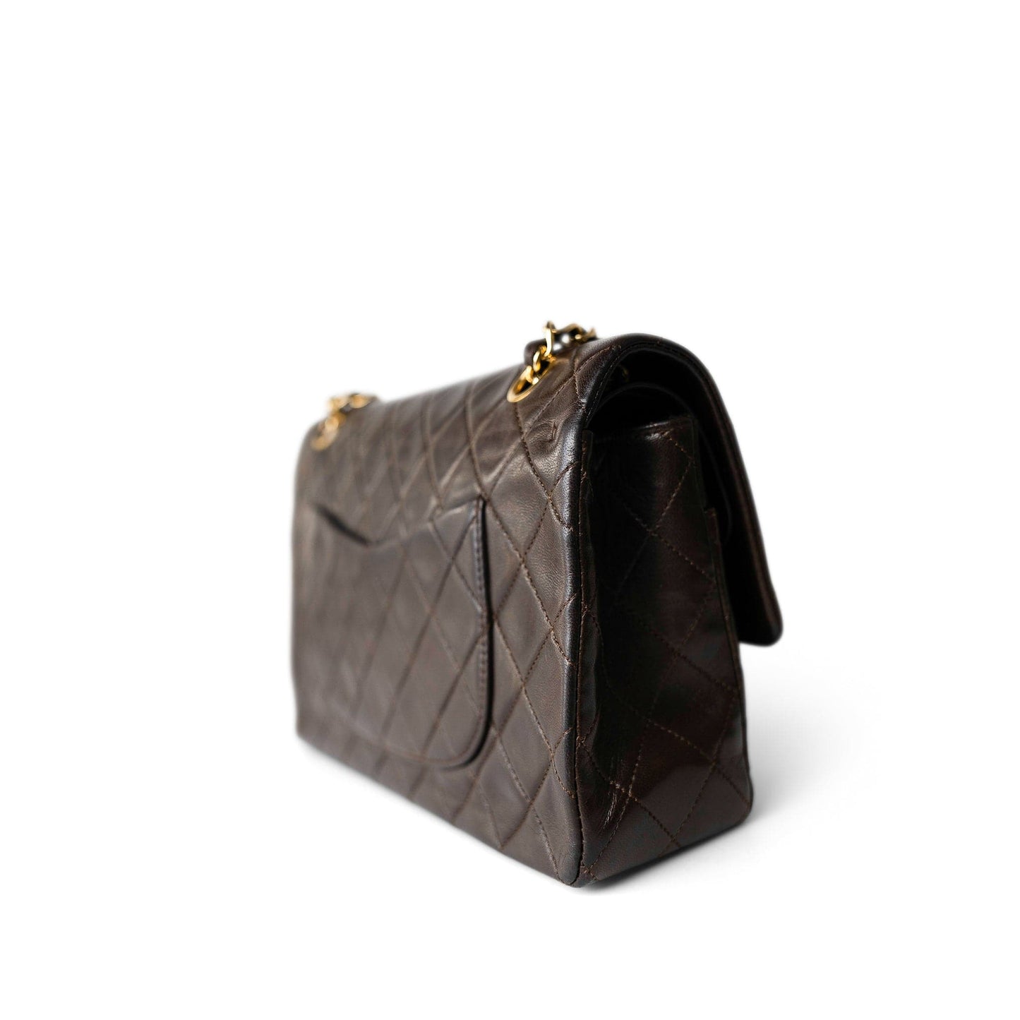 Vintage Dark Brown Lambskin Quilted Classic Flap Medium Gold Hardware