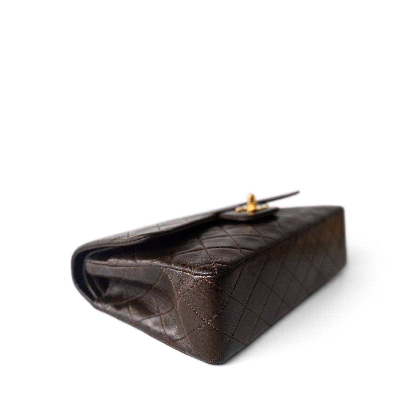 Vintage Dark Brown Lambskin Quilted Classic Flap Medium Gold Hardware