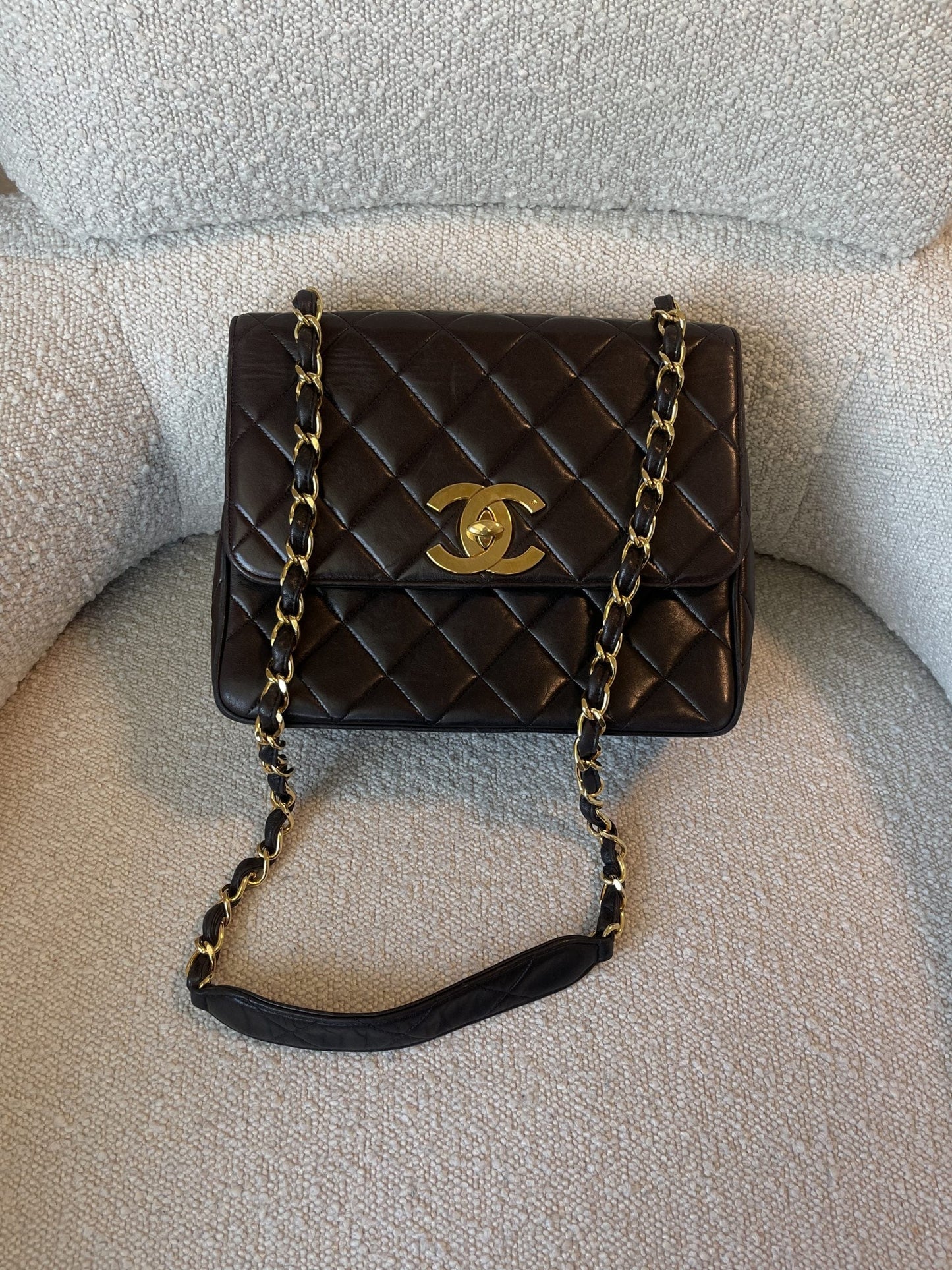 Brown Vintage Lambskin Quilted Square Classic GHW (Shoulder Bag)