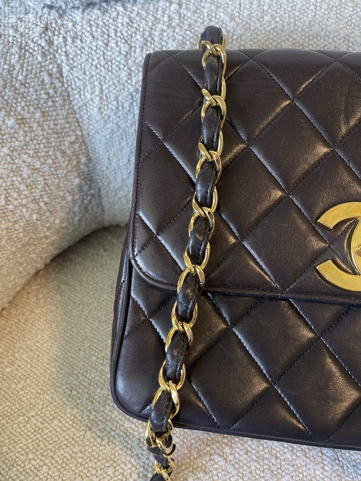 Brown Vintage Lambskin Quilted Square Classic GHW (Shoulder Bag)