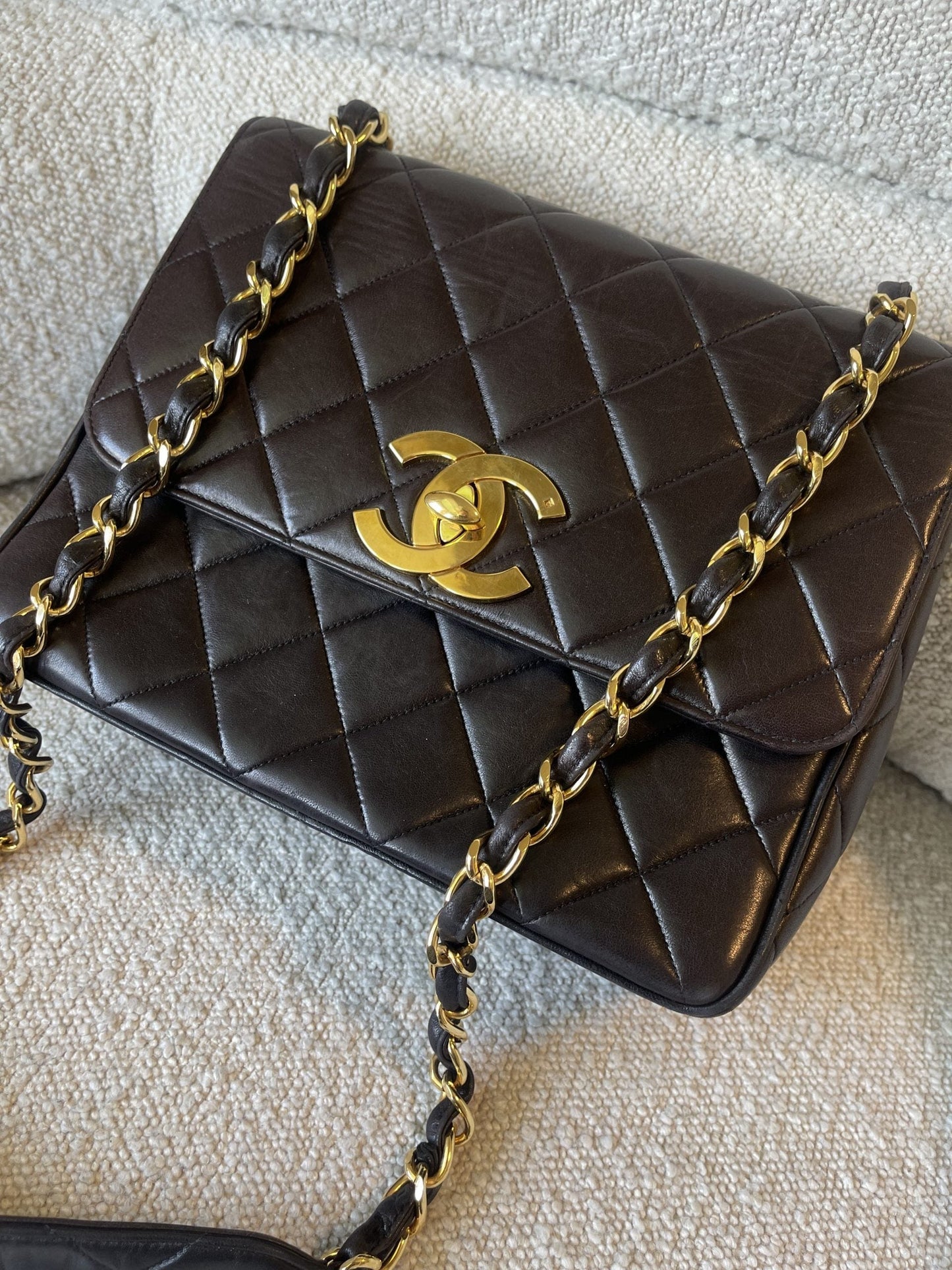 Brown Vintage Lambskin Quilted Square Classic GHW (Shoulder Bag)