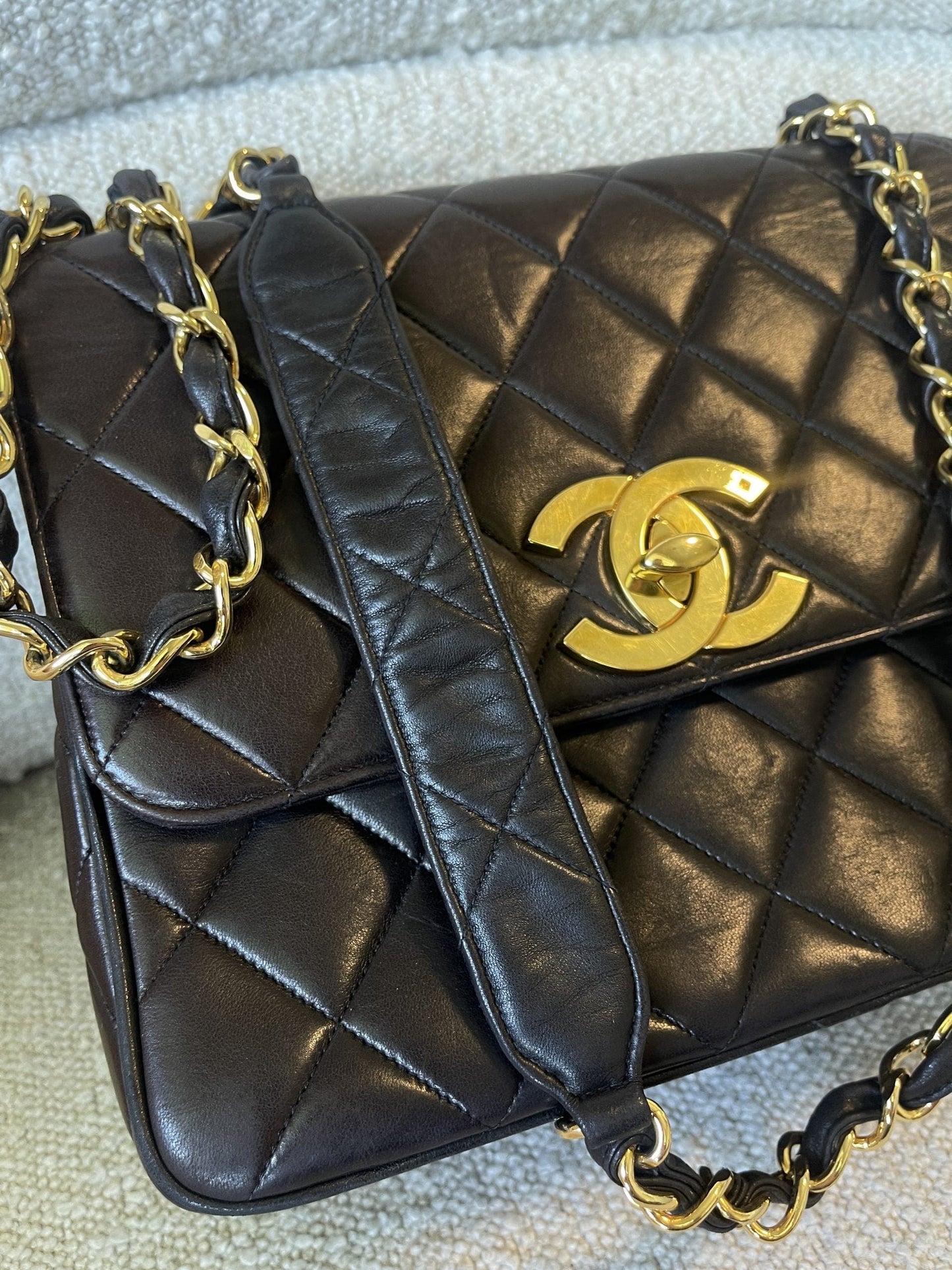 Brown Vintage Lambskin Quilted Square Classic GHW (Shoulder Bag)