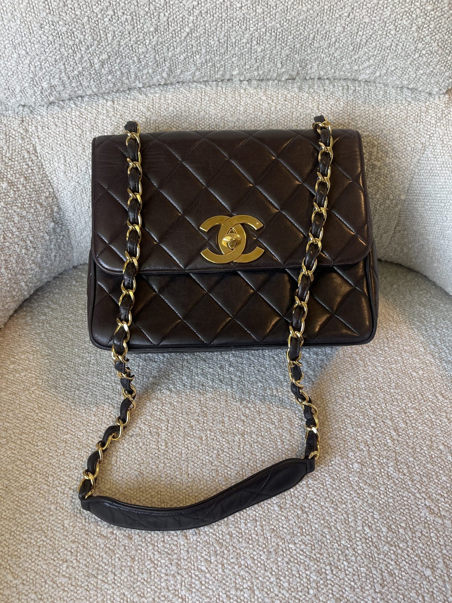 Brown Vintage Lambskin Quilted Square Classic GHW (Shoulder Bag)