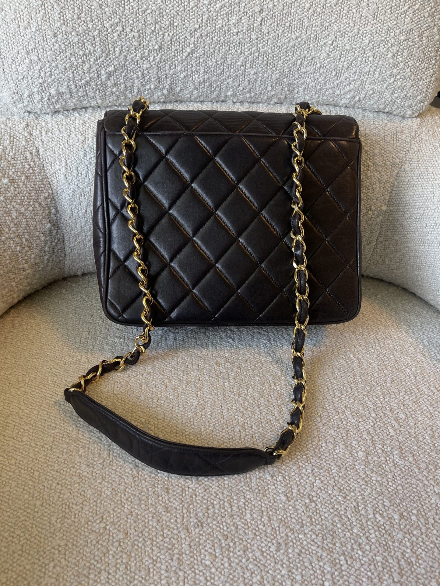 Brown Vintage Lambskin Quilted Square Classic GHW (Shoulder Bag)