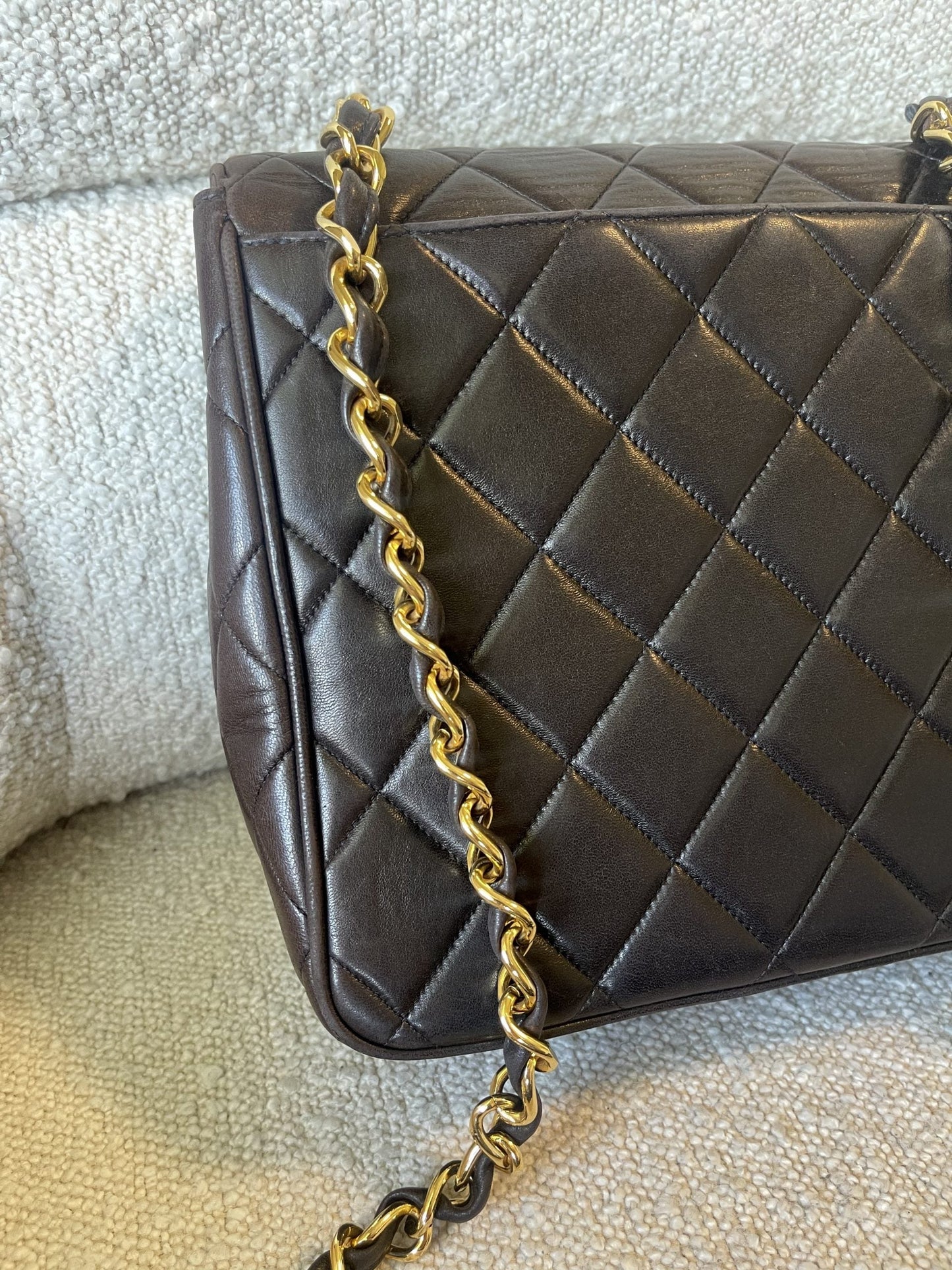 Brown Vintage Lambskin Quilted Square Classic GHW (Shoulder Bag)