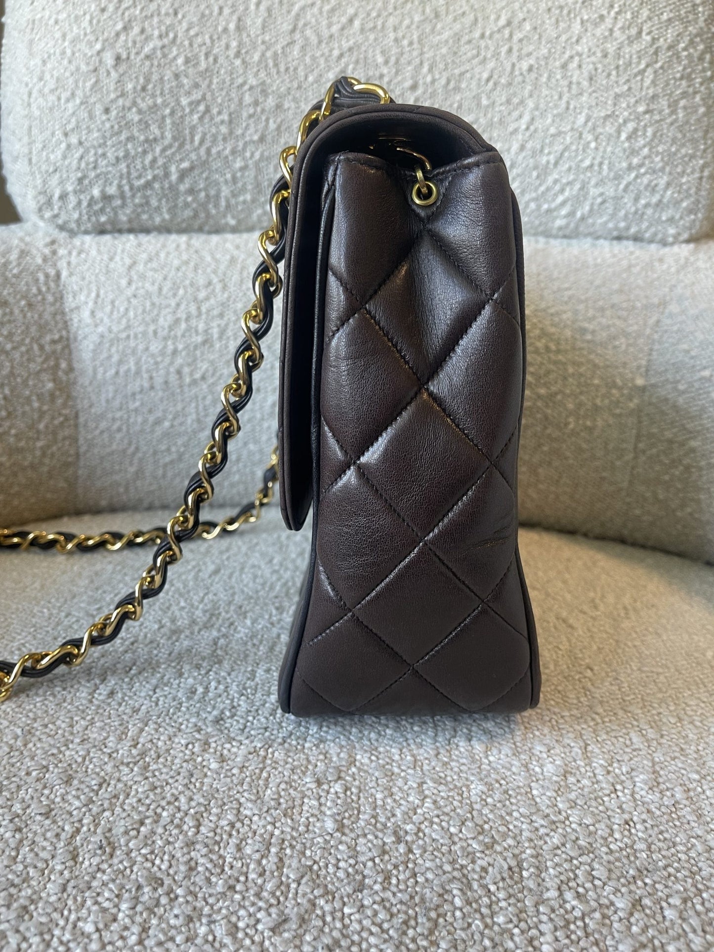 Brown Vintage Lambskin Quilted Square Classic GHW (Shoulder Bag)