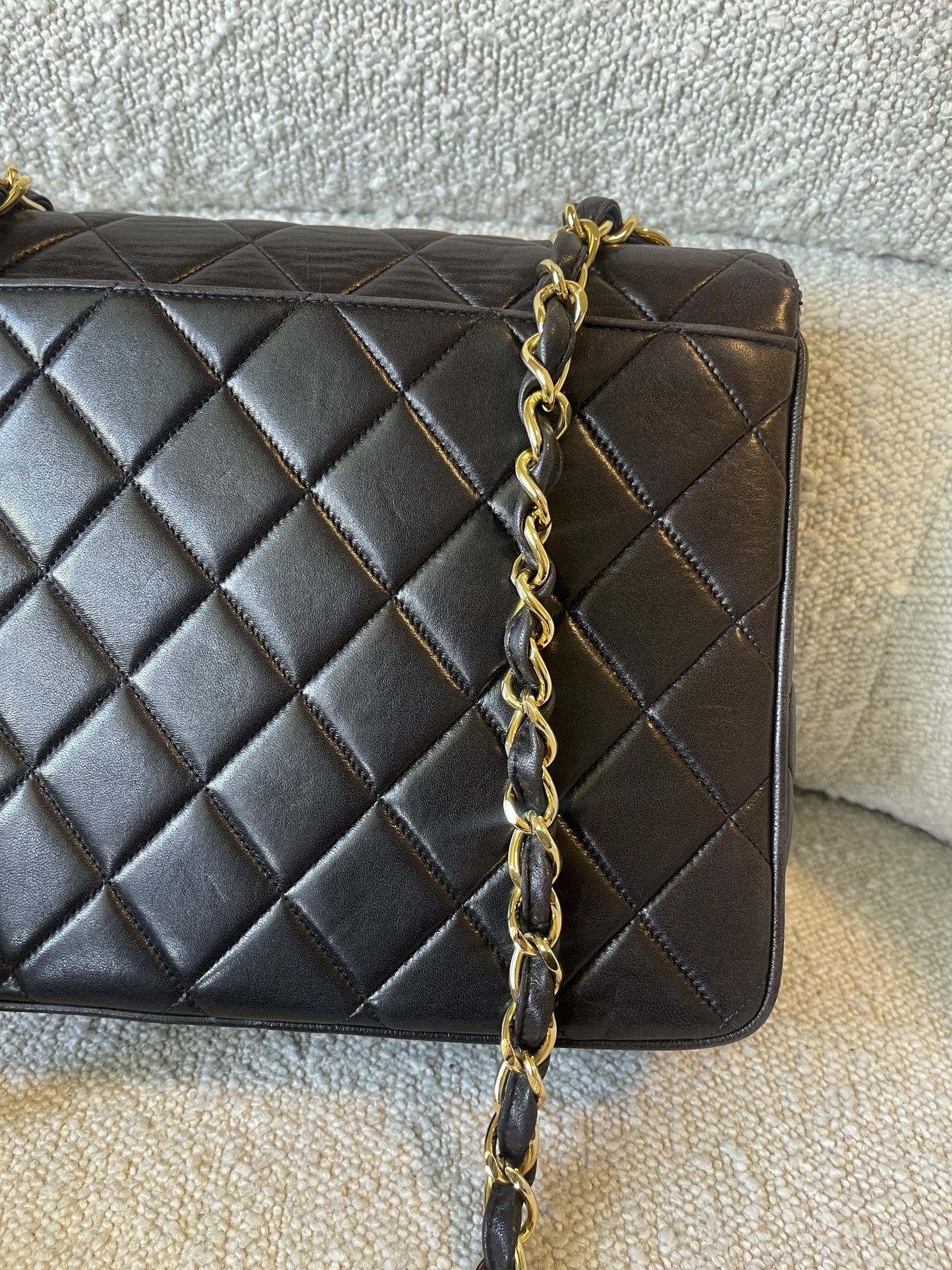 Brown Vintage Lambskin Quilted Square Classic GHW (Shoulder Bag)