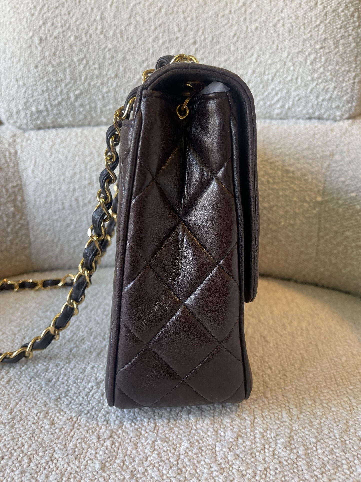 Brown Vintage Lambskin Quilted Square Classic GHW (Shoulder Bag)