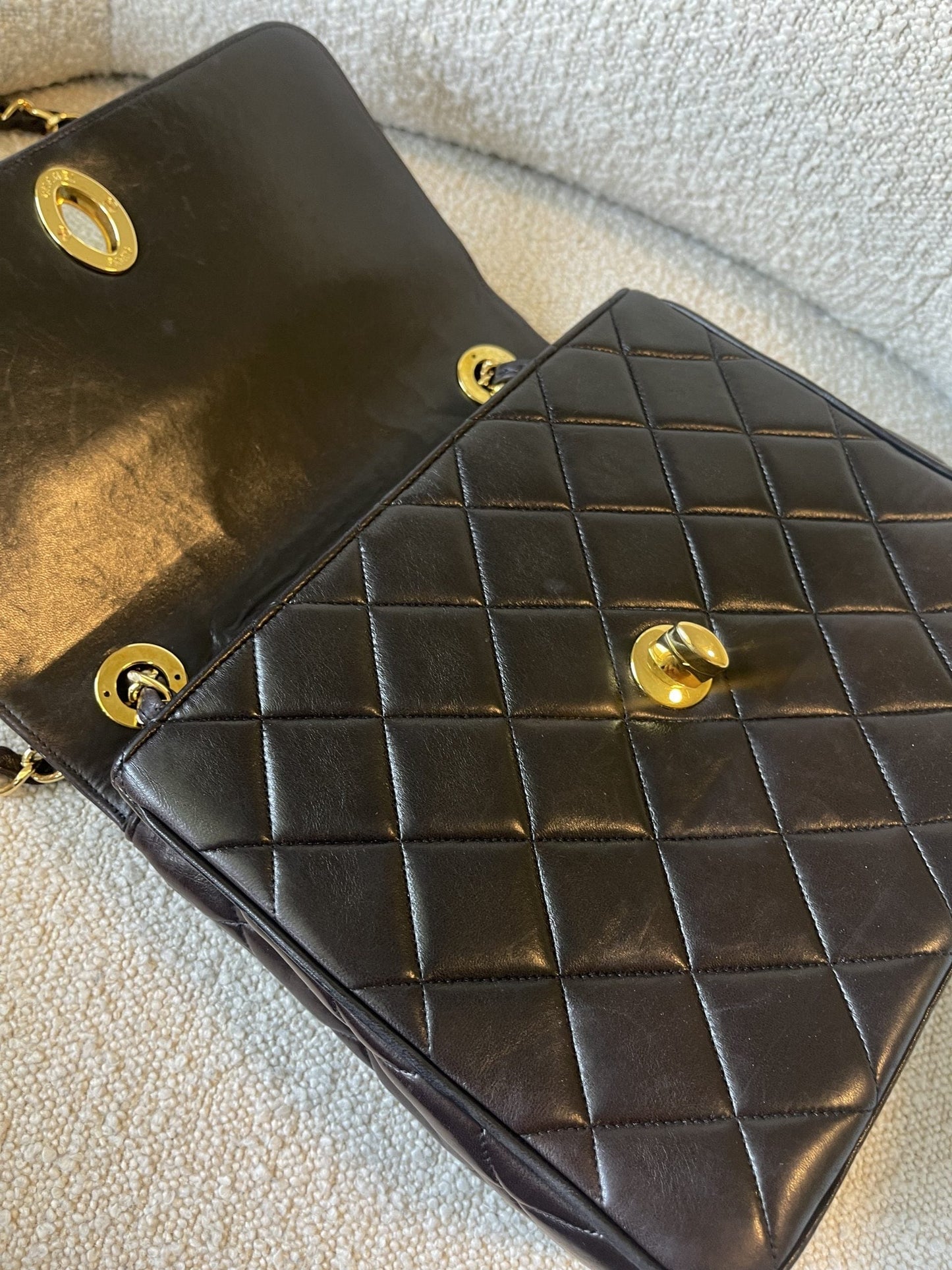 Brown Vintage Lambskin Quilted Square Classic GHW (Shoulder Bag)