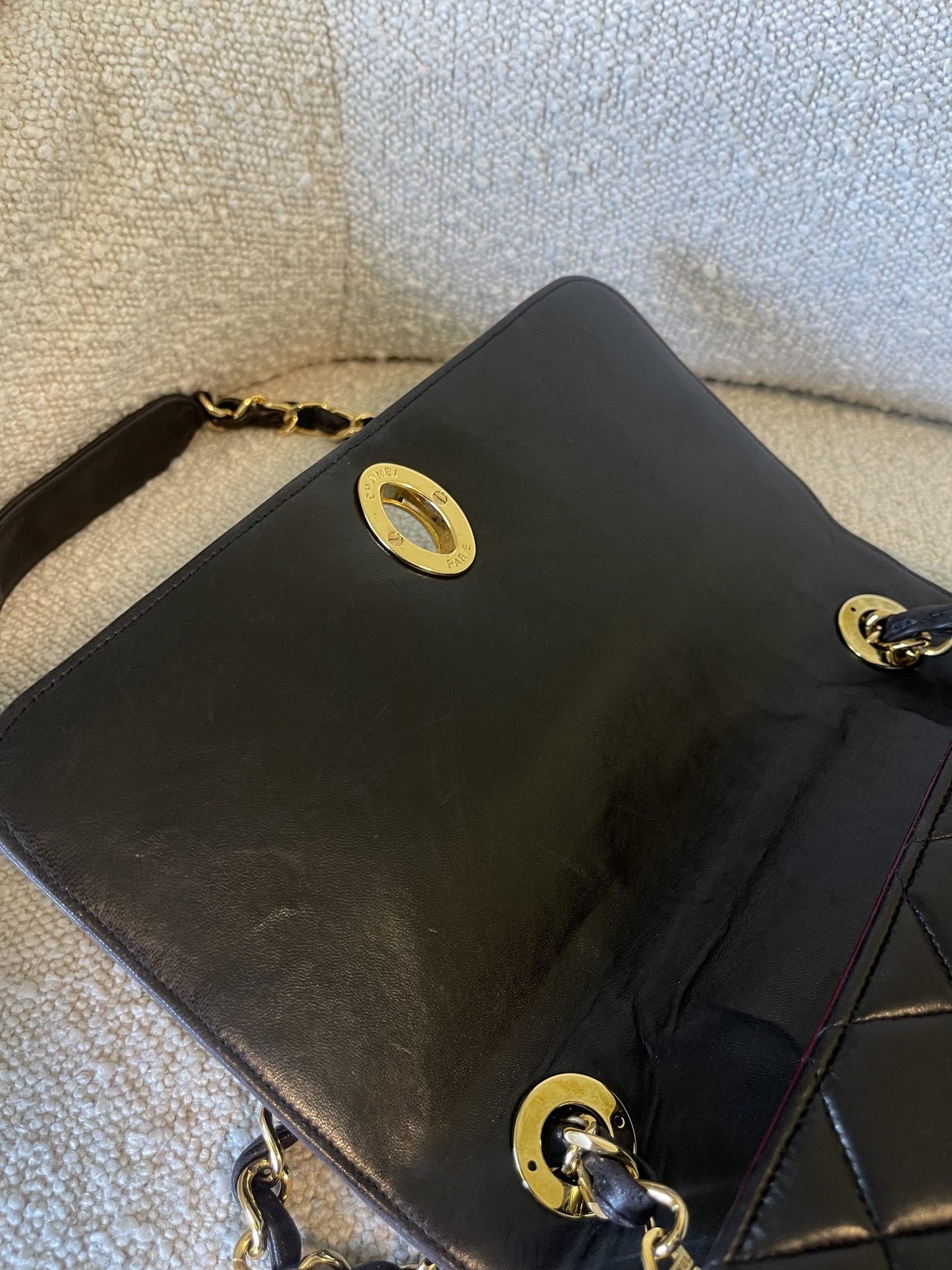 Brown Vintage Lambskin Quilted Square Classic GHW (Shoulder Bag)