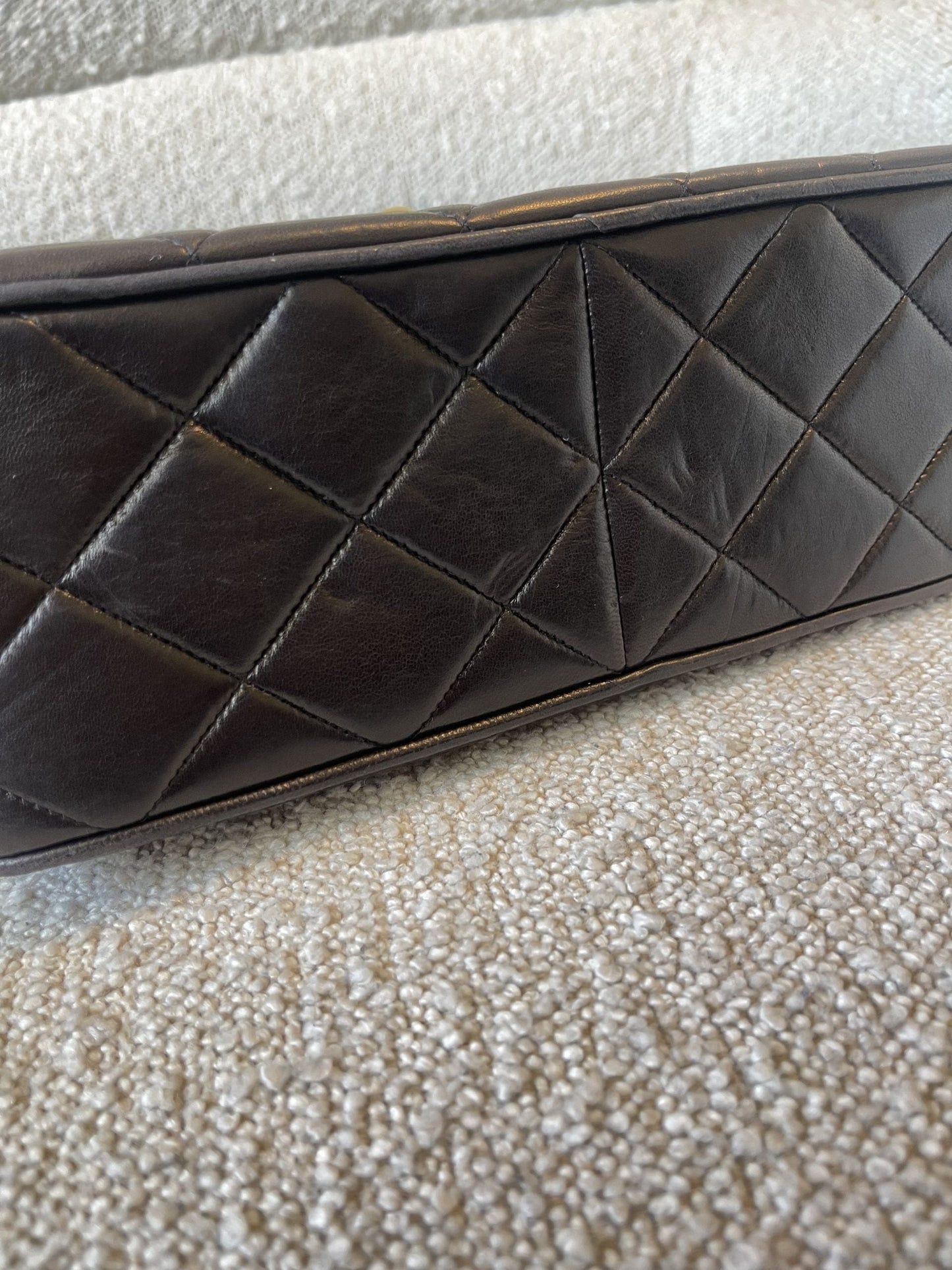 Brown Vintage Lambskin Quilted Square Classic GHW (Shoulder Bag)