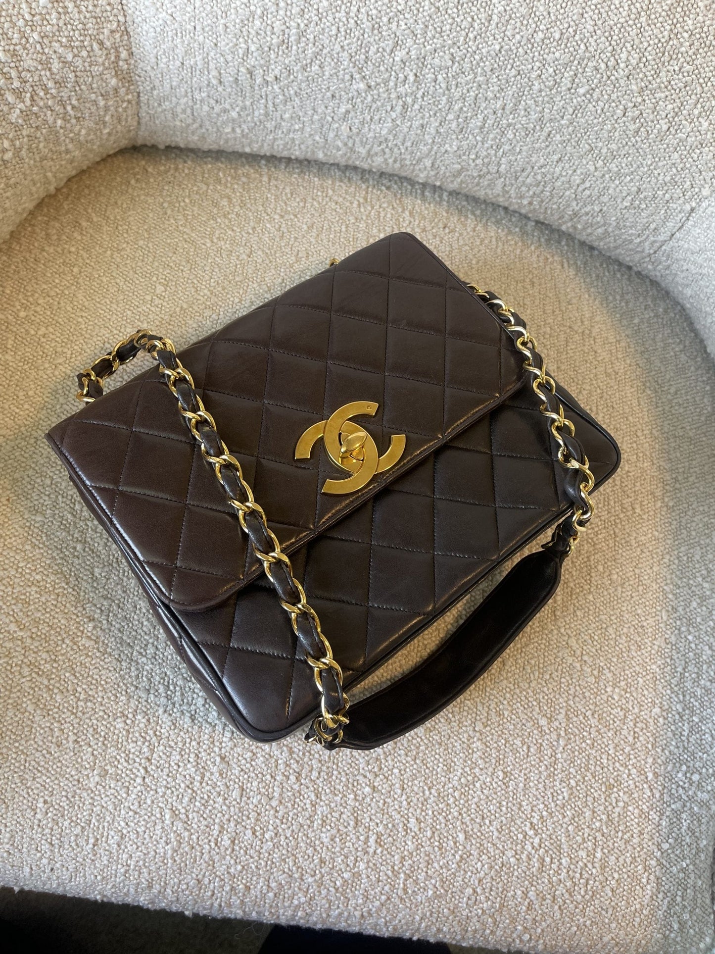 Brown Vintage Lambskin Quilted Square Classic GHW (Shoulder Bag)