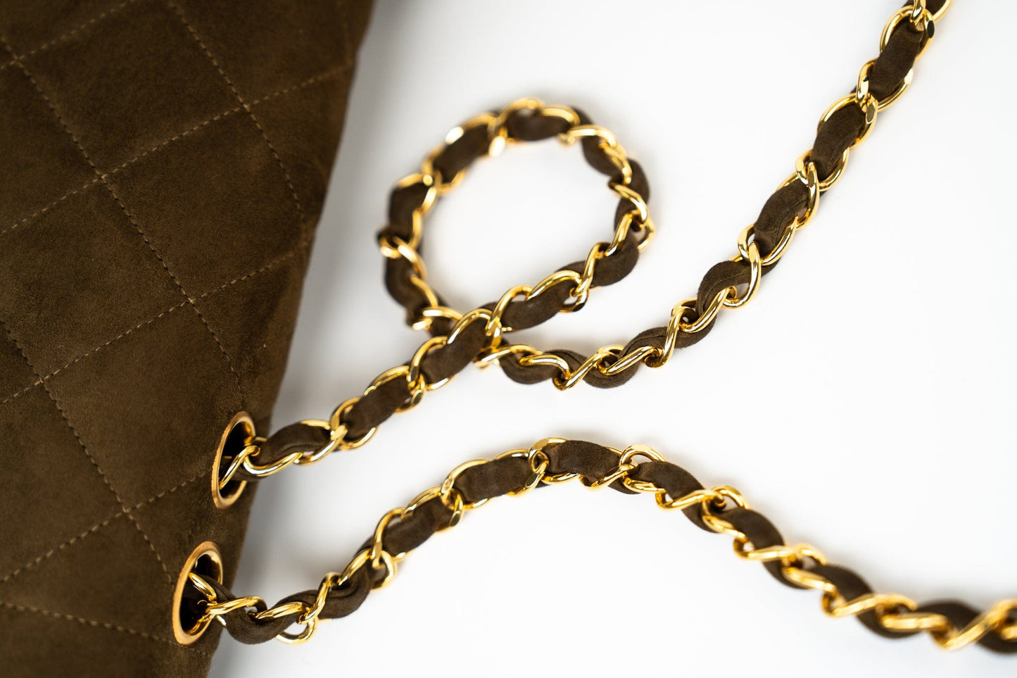 Vintage Matelasse Brown Suede Quilted Single Flap Gold Hardware