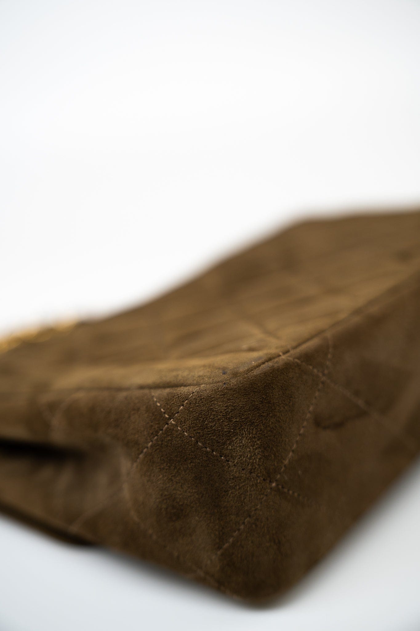 Vintage Matelasse Brown Suede Quilted Single Flap Gold Hardware