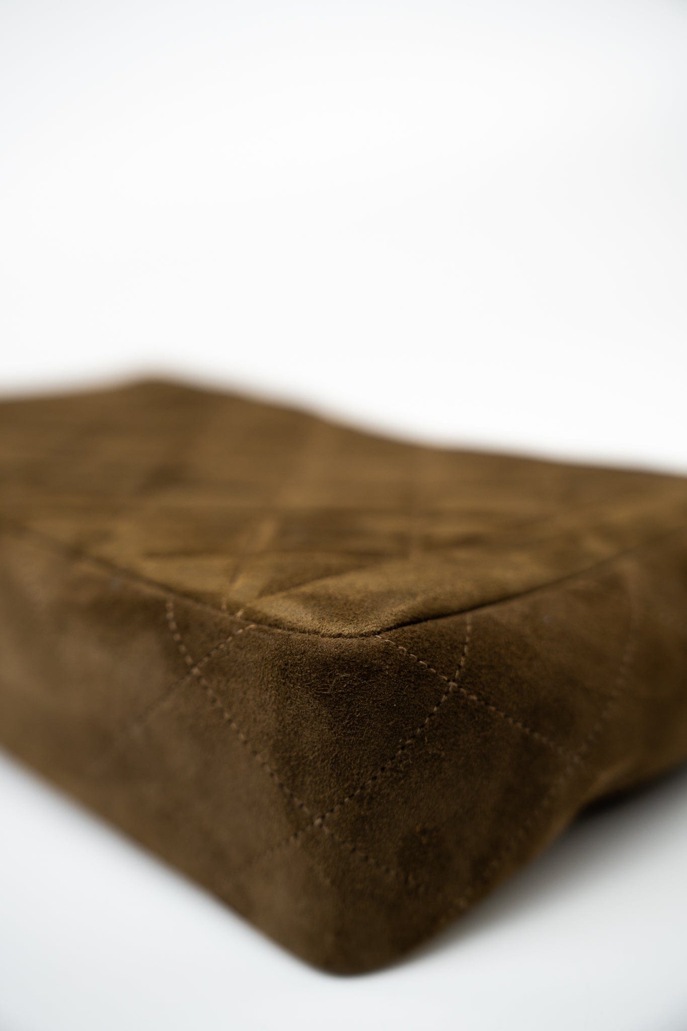 Vintage Matelasse Brown Suede Quilted Single Flap Gold Hardware