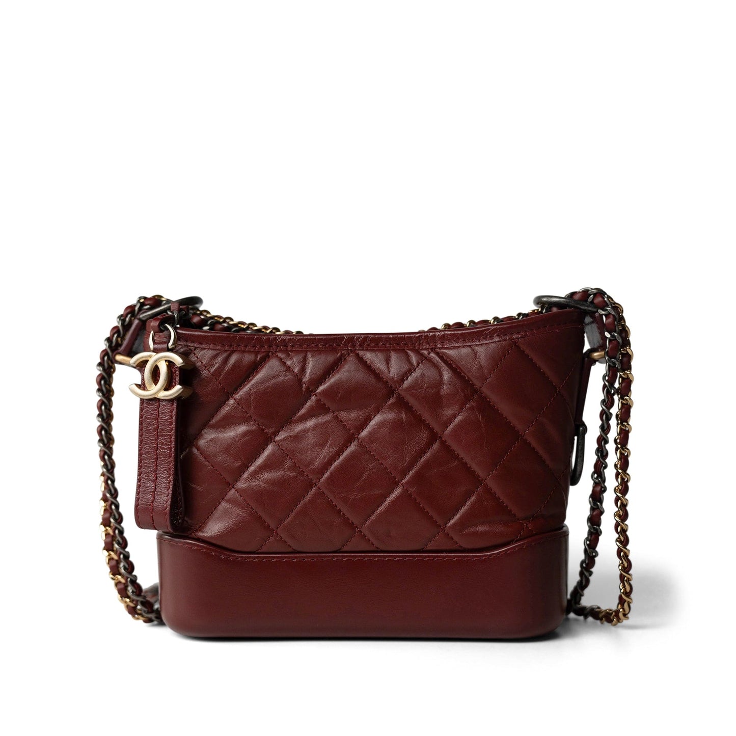 Burgundy Aged Calfskin Quilted Gabrielle Hobo Bag Small Mixed Hardware