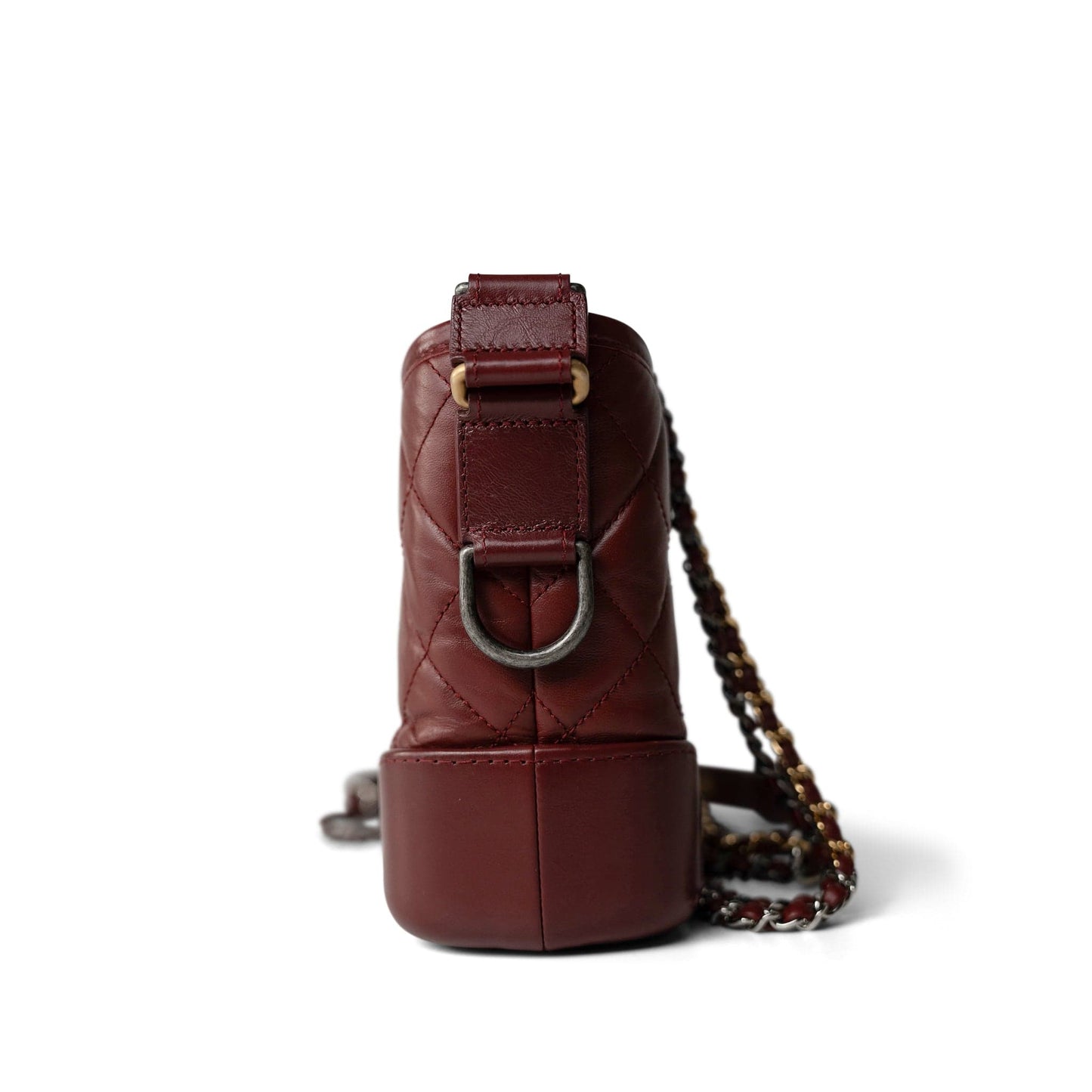 Burgundy Aged Calfskin Quilted Gabrielle Hobo Bag Small Mixed Hardware