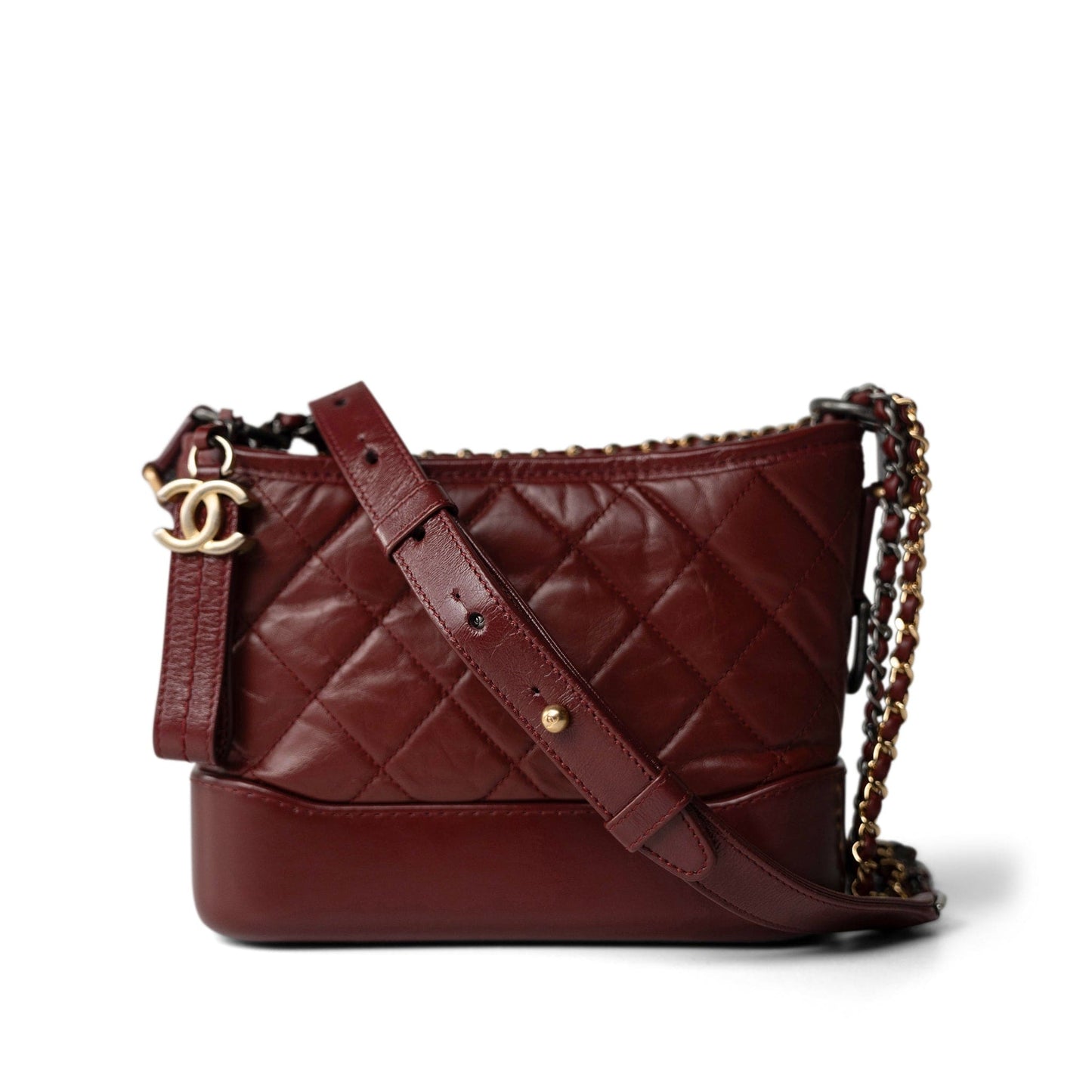 Burgundy Aged Calfskin Quilted Gabrielle Hobo Bag Small Mixed Hardware