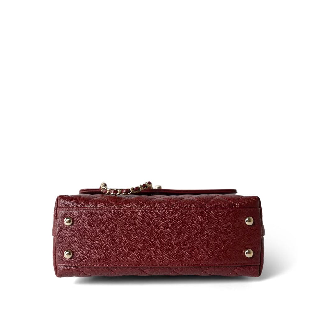 Burgundy Caviar Quilted Coco Handle Small Light Gold Hardware
