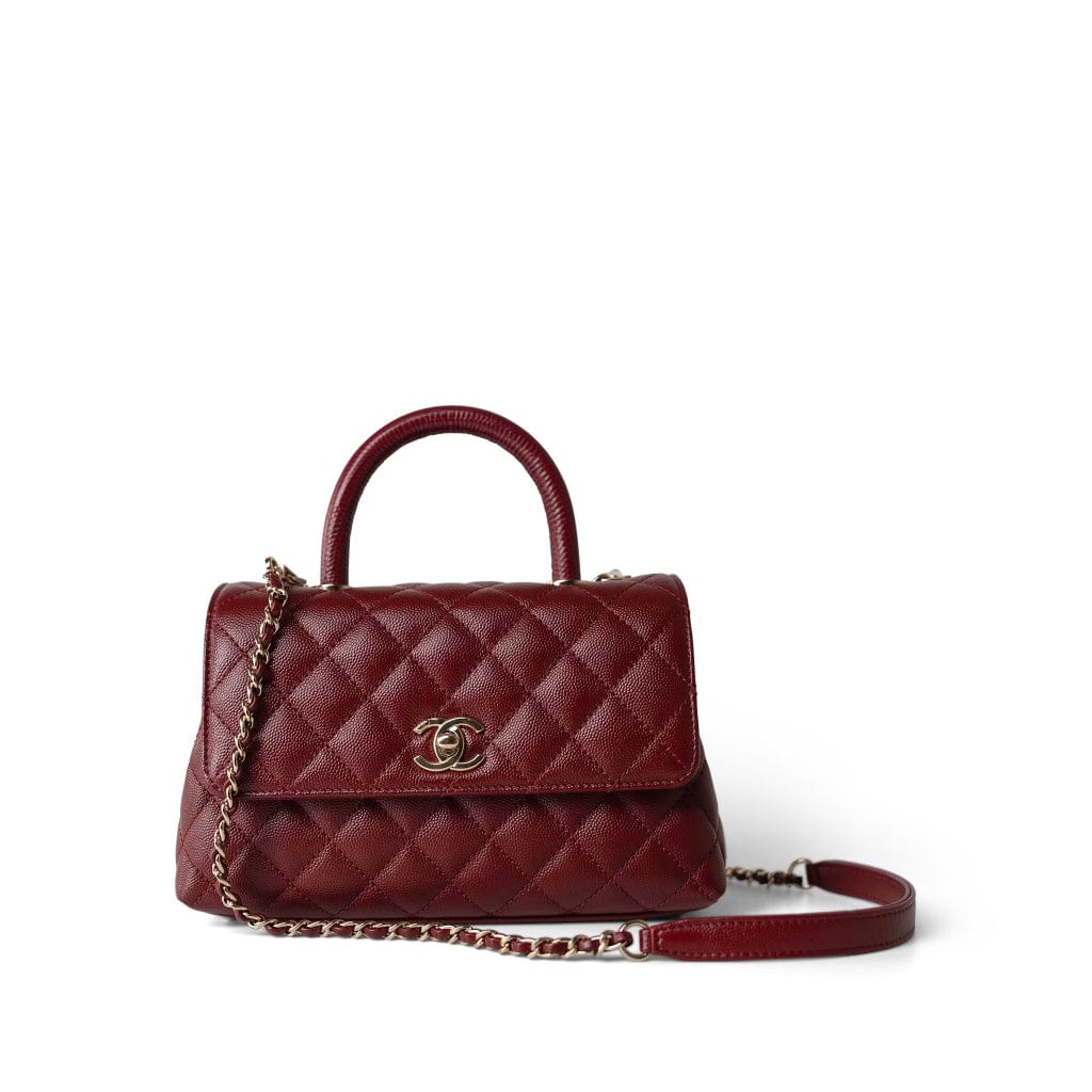 Burgundy Caviar Quilted Coco Handle Small Light Gold Hardware
