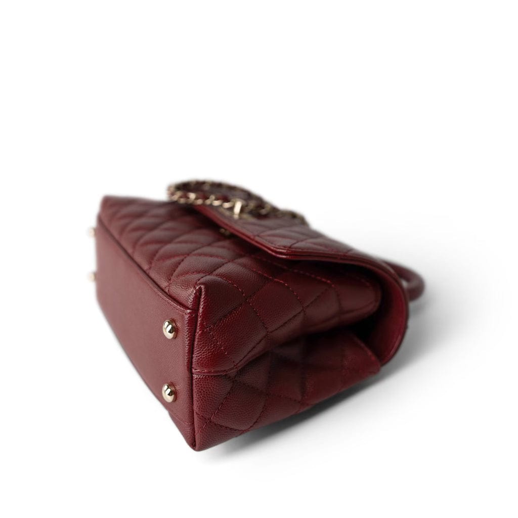 Burgundy Caviar Quilted Coco Handle Small Light Gold Hardware