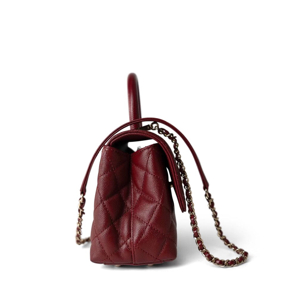 Burgundy Caviar Quilted Coco Handle Small Light Gold Hardware