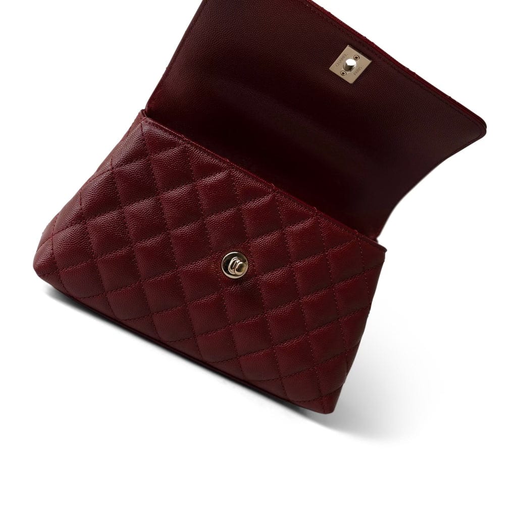Burgundy Caviar Quilted Coco Handle Small Light Gold Hardware