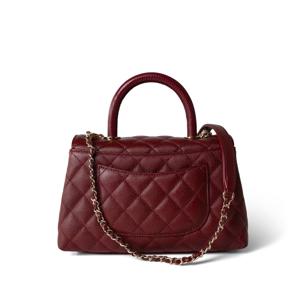 Burgundy Caviar Quilted Coco Handle Small Light Gold Hardware