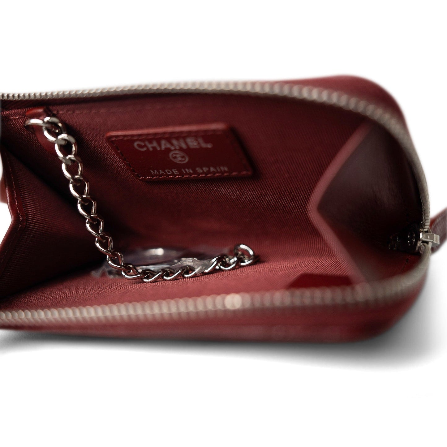 Burgundy Caviar Quilted Zipped Coin Purse Key Holder