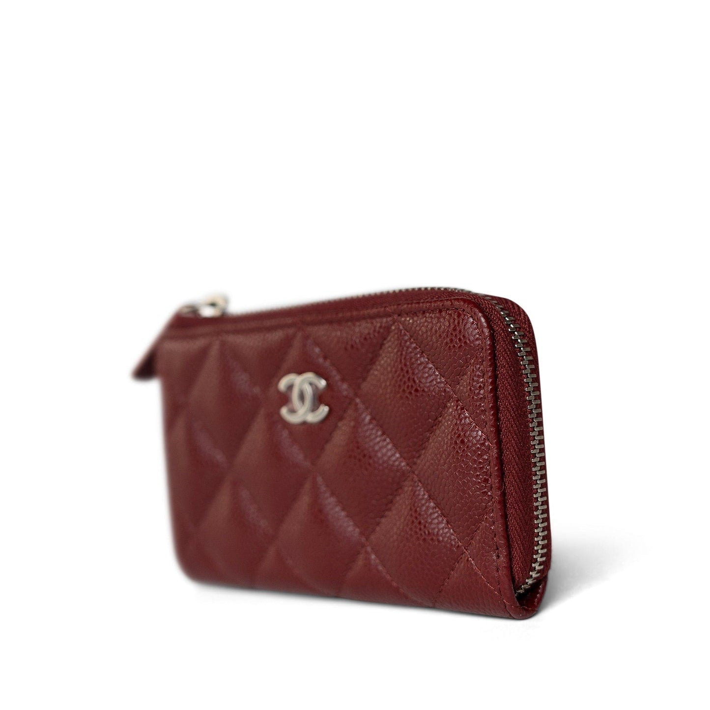 Burgundy Caviar Quilted Zipped Coin Purse Key Holder