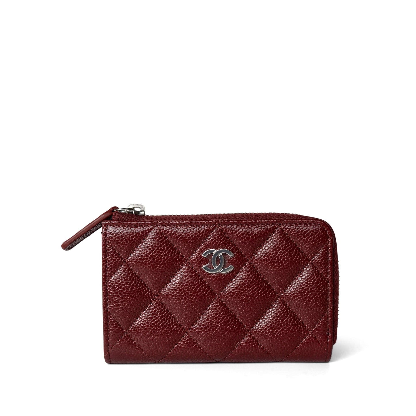 Burgundy Caviar Quilted Zipped Coin Purse Key Holder