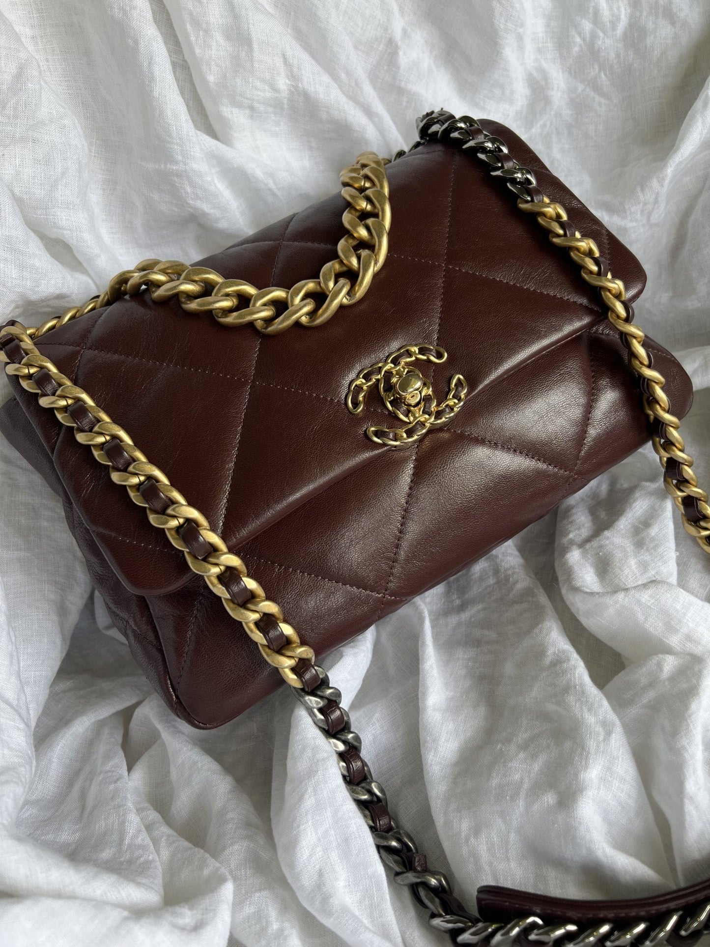 Burgundy Goatskin Quilted 19 Flap Medium/Large Mixed Hardware