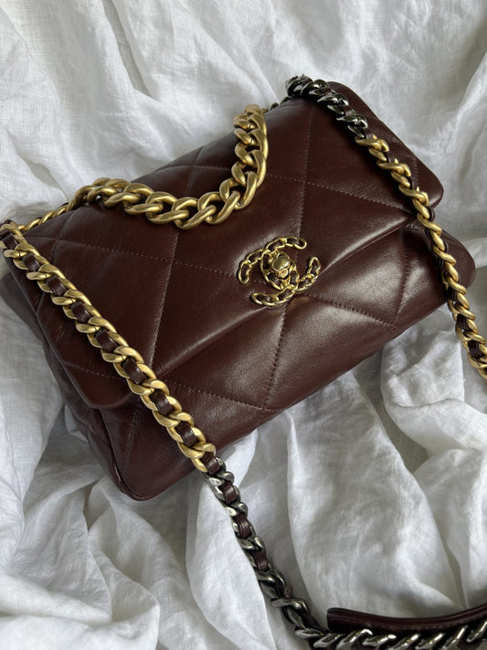 Burgundy Goatskin Quilted 19 Flap Medium/Large Mixed Hardware