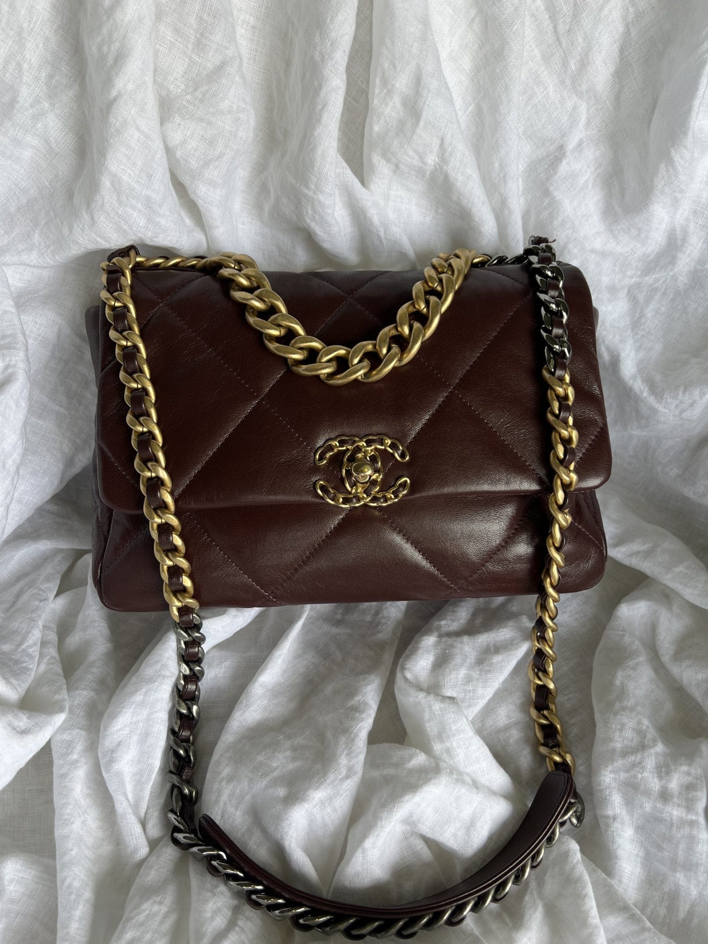 Burgundy Goatskin Quilted 19 Flap Medium/Large Mixed Hardware