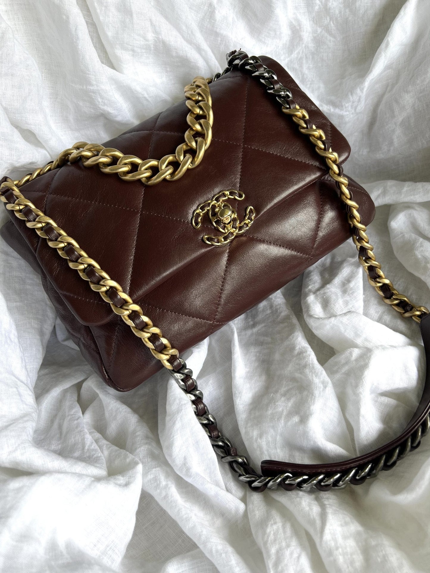 Burgundy Goatskin Quilted 19 Flap Medium/Large Mixed Hardware