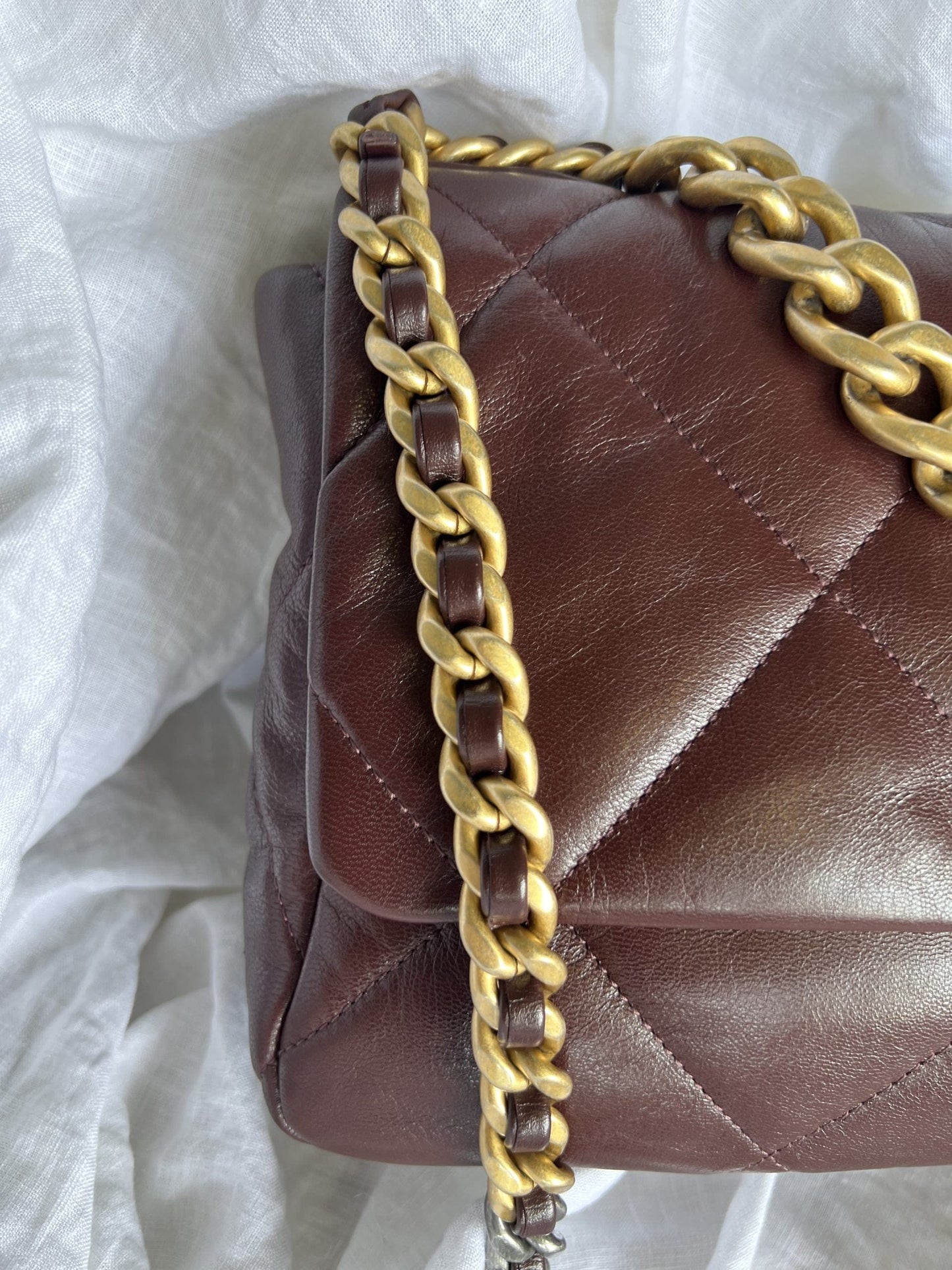 Burgundy Goatskin Quilted 19 Flap Medium/Large Mixed Hardware