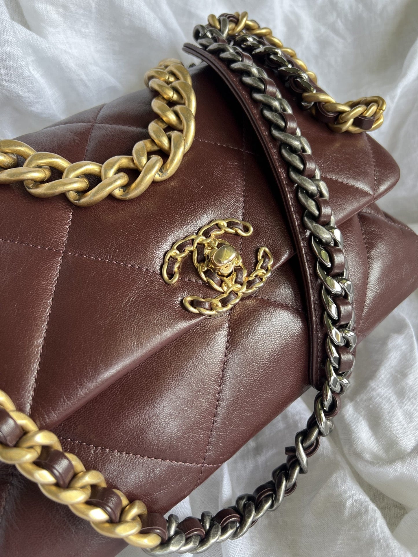 Burgundy Goatskin Quilted 19 Flap Medium/Large Mixed Hardware