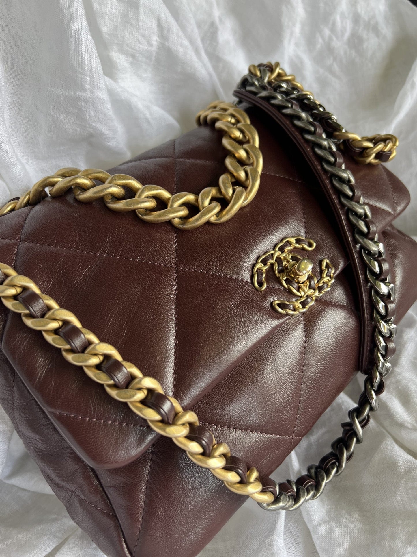 Burgundy Goatskin Quilted 19 Flap Medium/Large Mixed Hardware