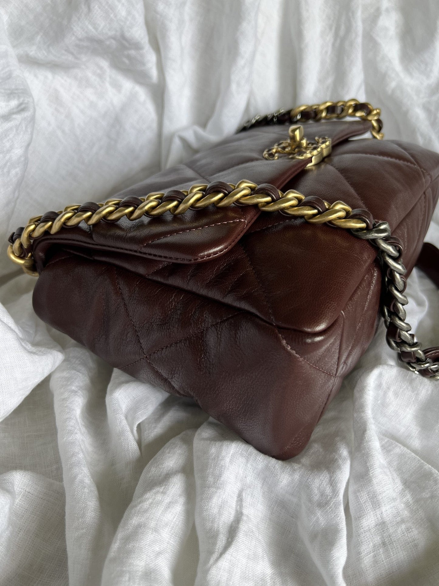 Burgundy Goatskin Quilted 19 Flap Medium/Large Mixed Hardware