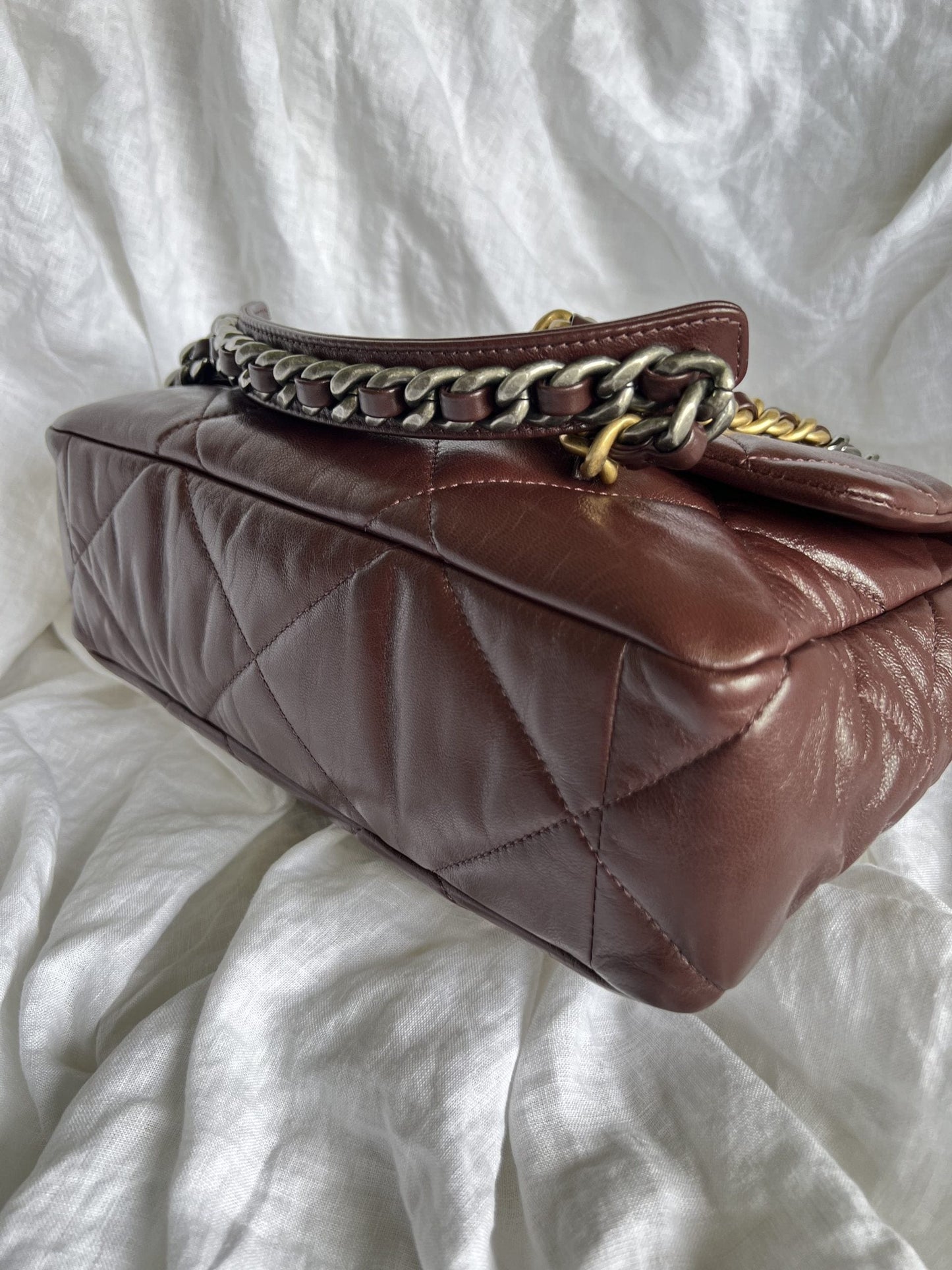 Burgundy Goatskin Quilted 19 Flap Medium/Large Mixed Hardware