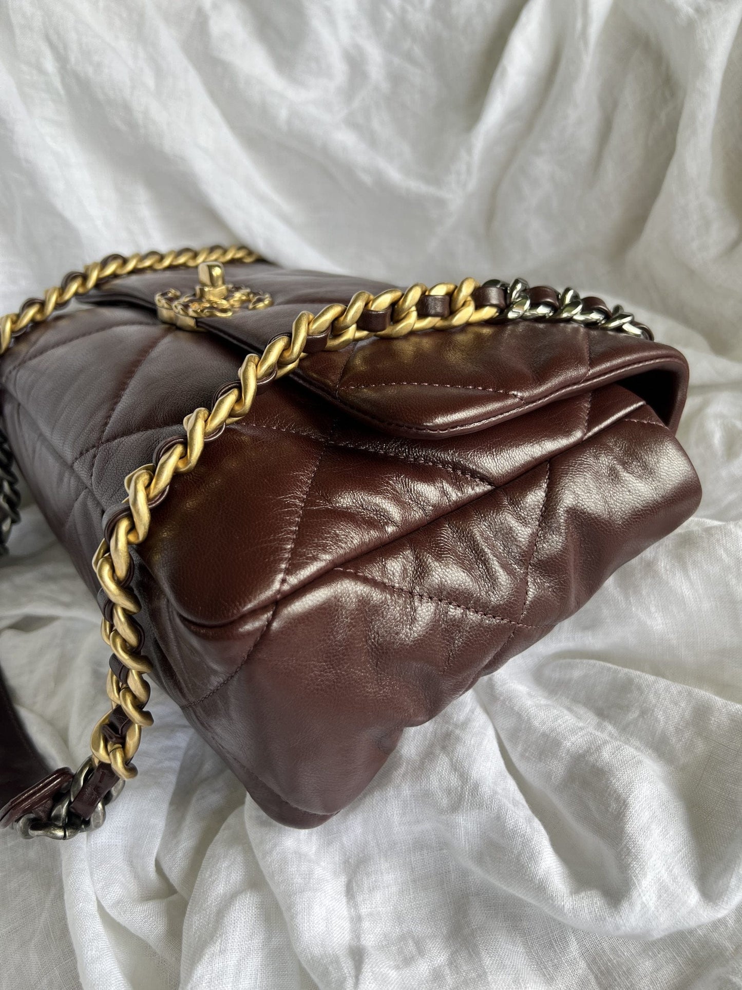 Burgundy Goatskin Quilted 19 Flap Medium/Large Mixed Hardware