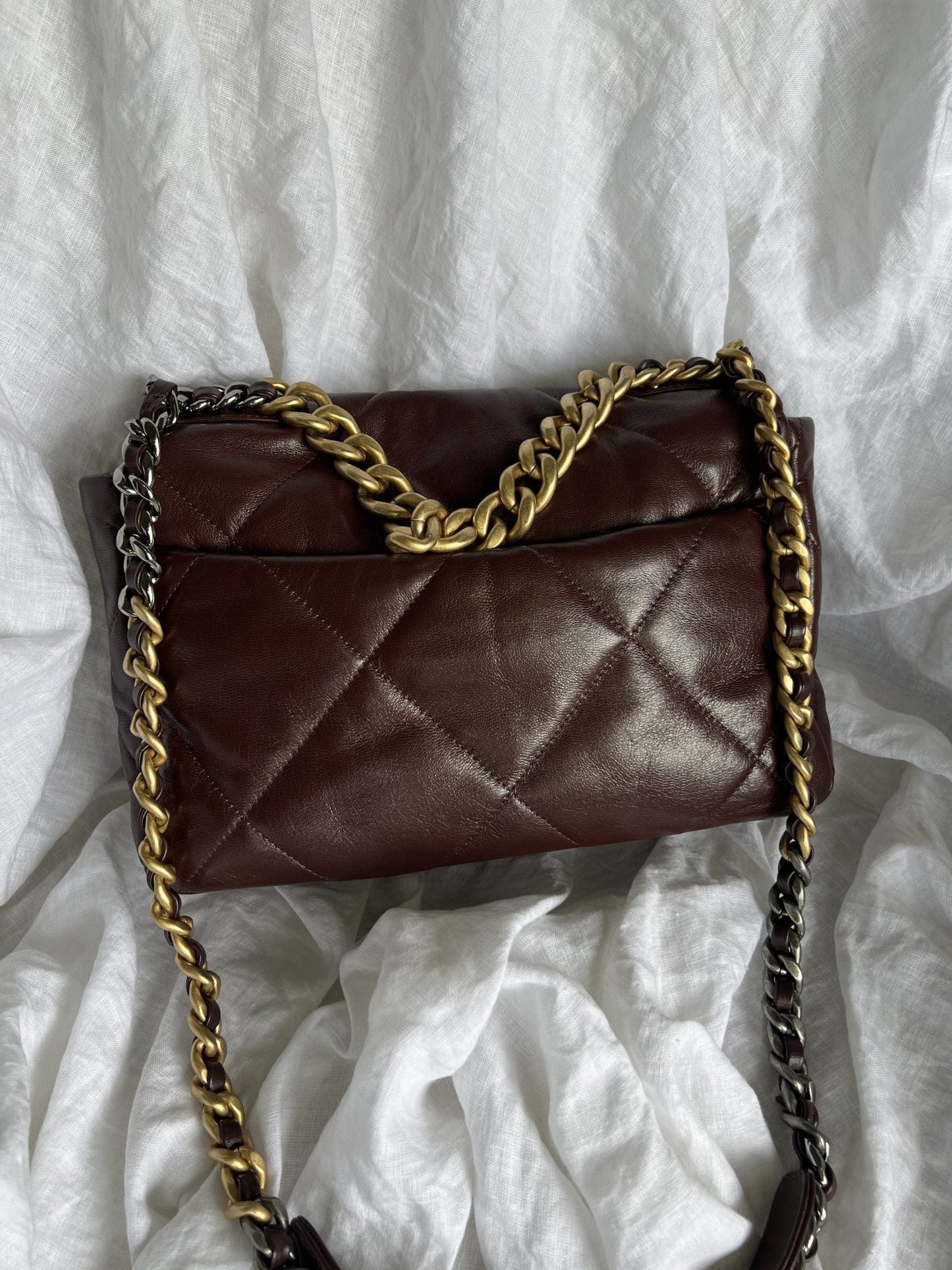 Burgundy Goatskin Quilted 19 Flap Medium/Large Mixed Hardware