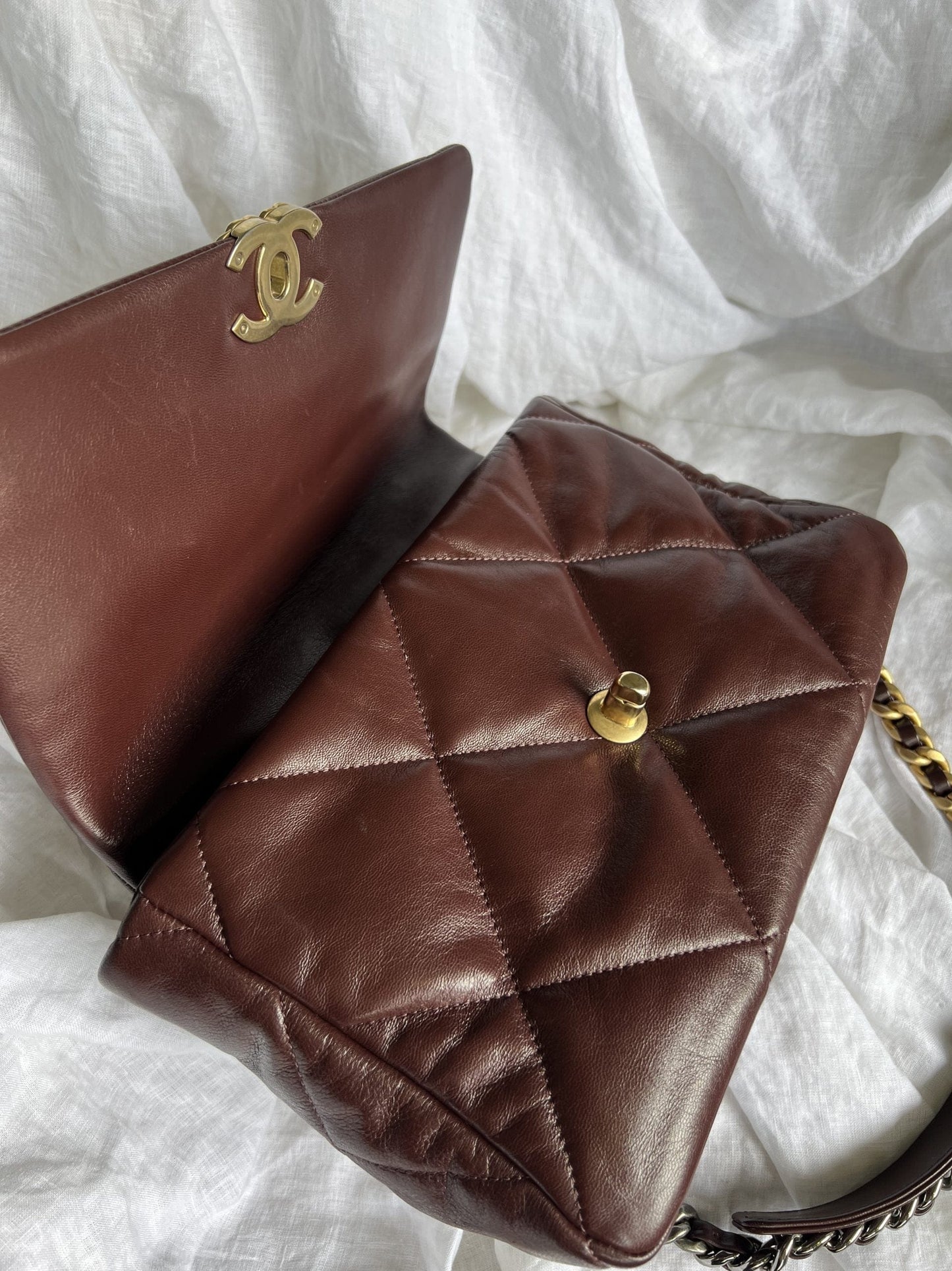 Burgundy Goatskin Quilted 19 Flap Medium/Large Mixed Hardware