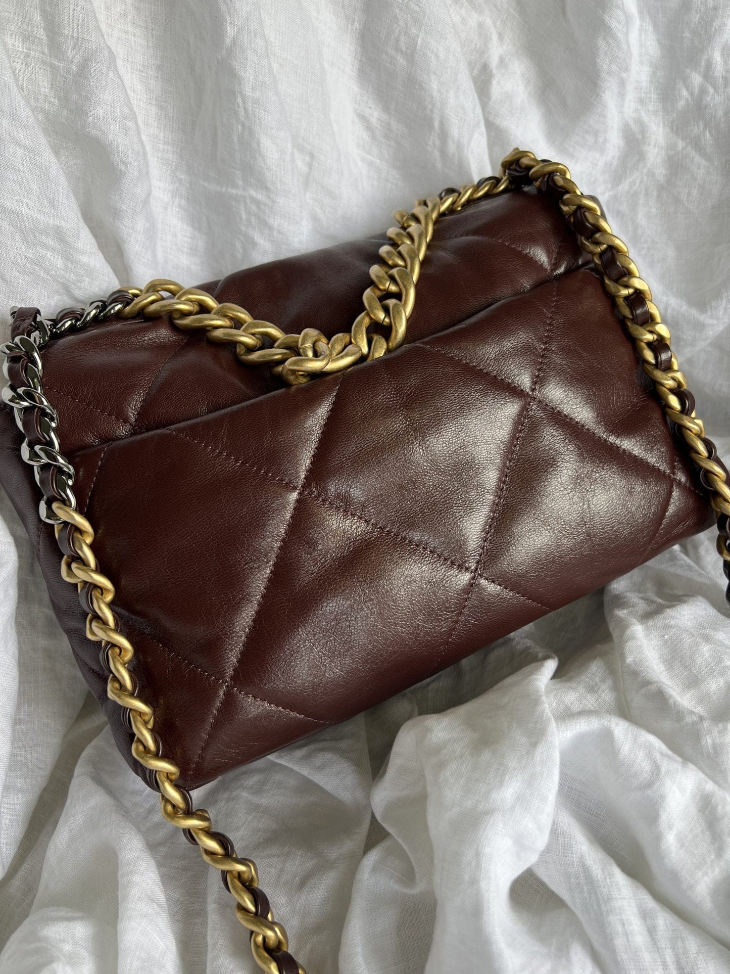 Burgundy Goatskin Quilted 19 Flap Medium/Large Mixed Hardware